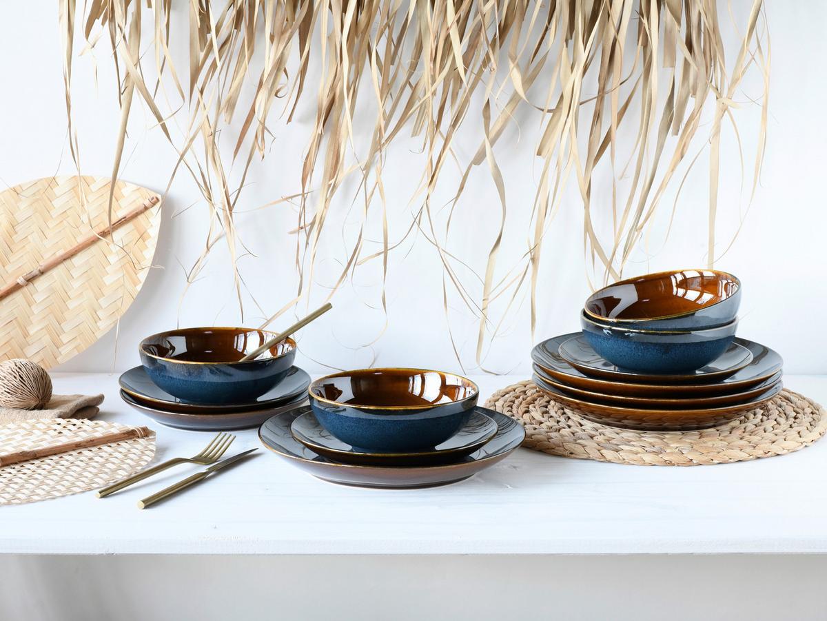 Tafelservice Mallorca Blau, Braun 12--Teilig - Blau/Braun, Basics, Keramik - Creatable