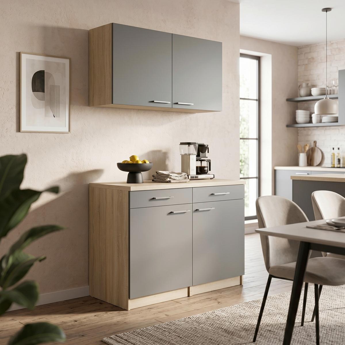 BUFFET Merle Grau/Eiche Dekor B:100cm - Eichefarben/Grau, Basics, Holzwerkstoff (100/200/60cm) - Respekta