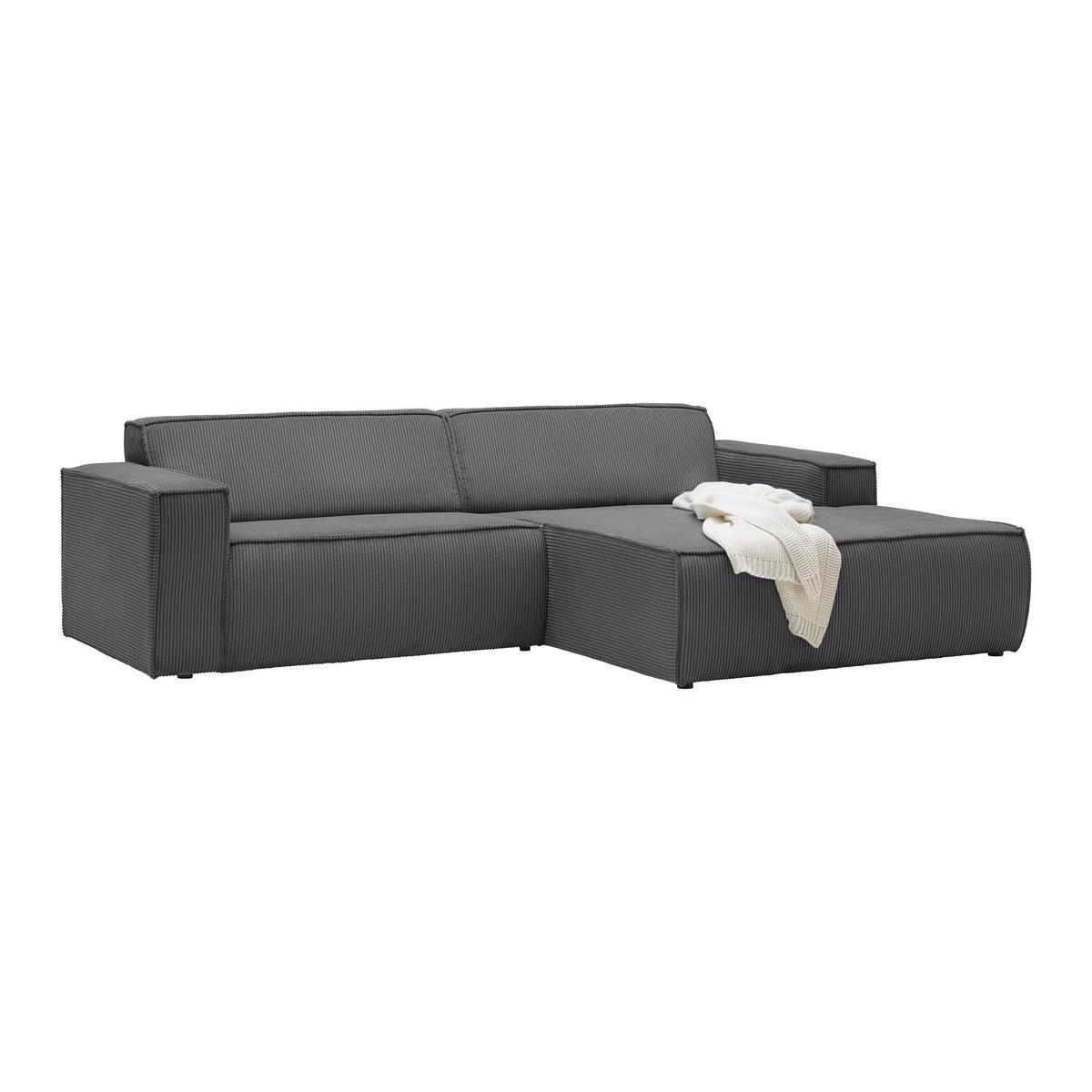 Rohová sedačka LOFT, pravá, antracitový manšestr - černá/světle zelená, Moderní, textil/plast (265/75/172cm) - Mömax