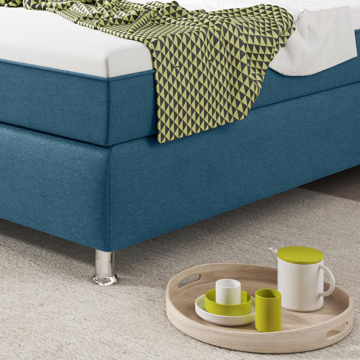 Boxspringbett Mit Topper 90x200 Köln Plus - Blau/Silberfarben, KONVENTIONELL, Textil (90/200cm) - MID.YOU