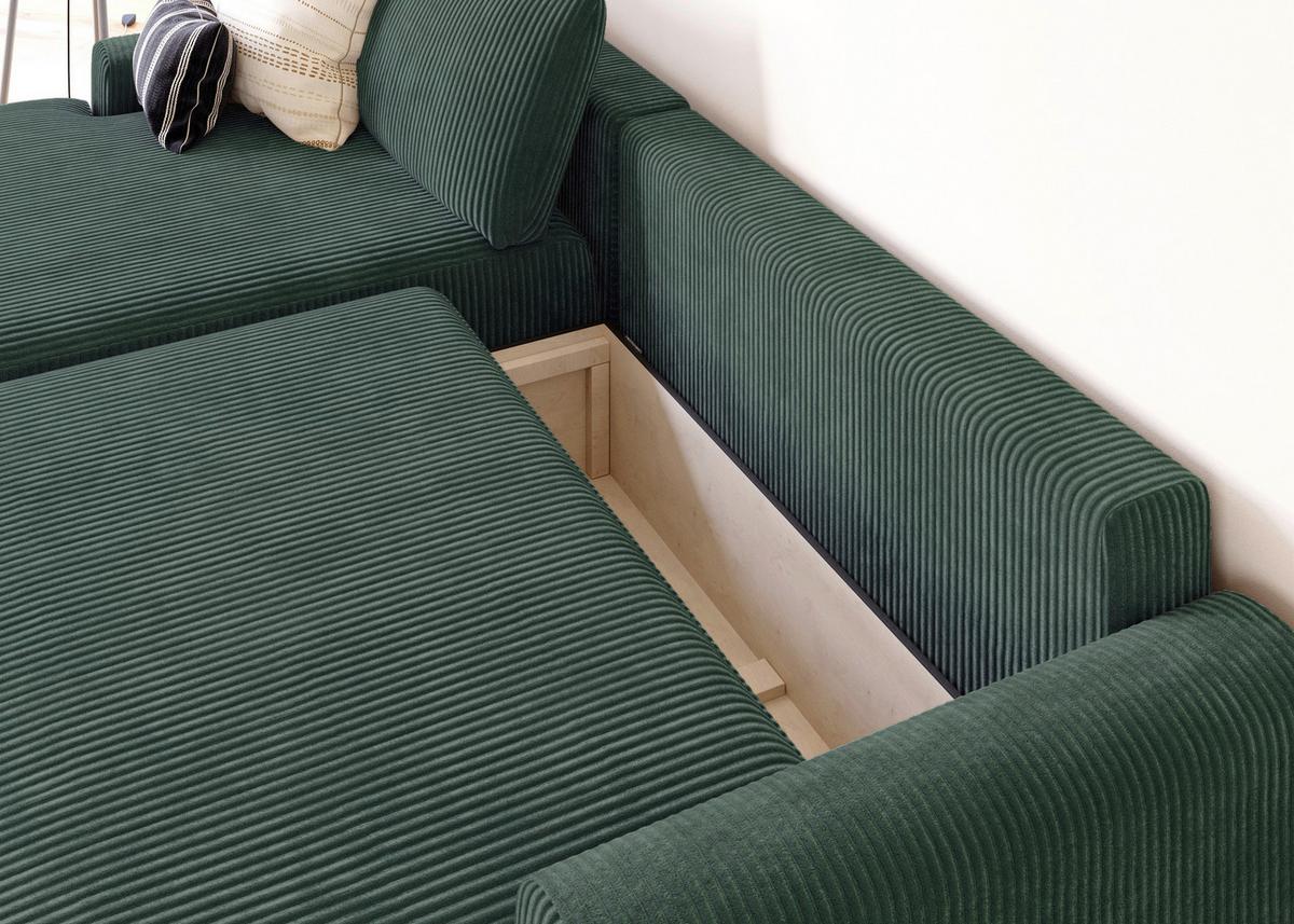 Eckschlafsofa Prag, Dunkelgrün S: 167x253 cm - Dunkelgrün/Schwarz, MODERN, Textil (167/253cm) - Trendmanufaktur