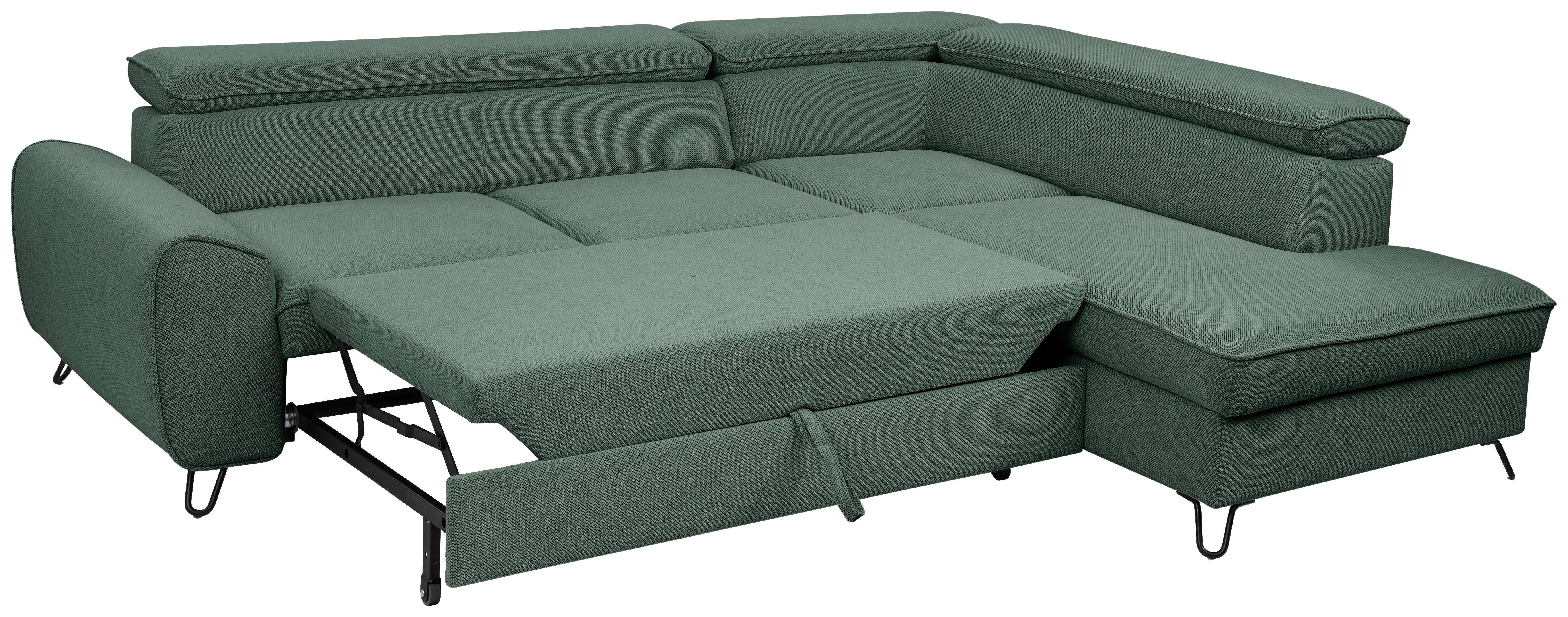 Rohová sedačka IDYLLA, pravá lesní zelená,úl.prostor,lůžko - černá/lesní zelená, Design, kov/textil (250/200cm)