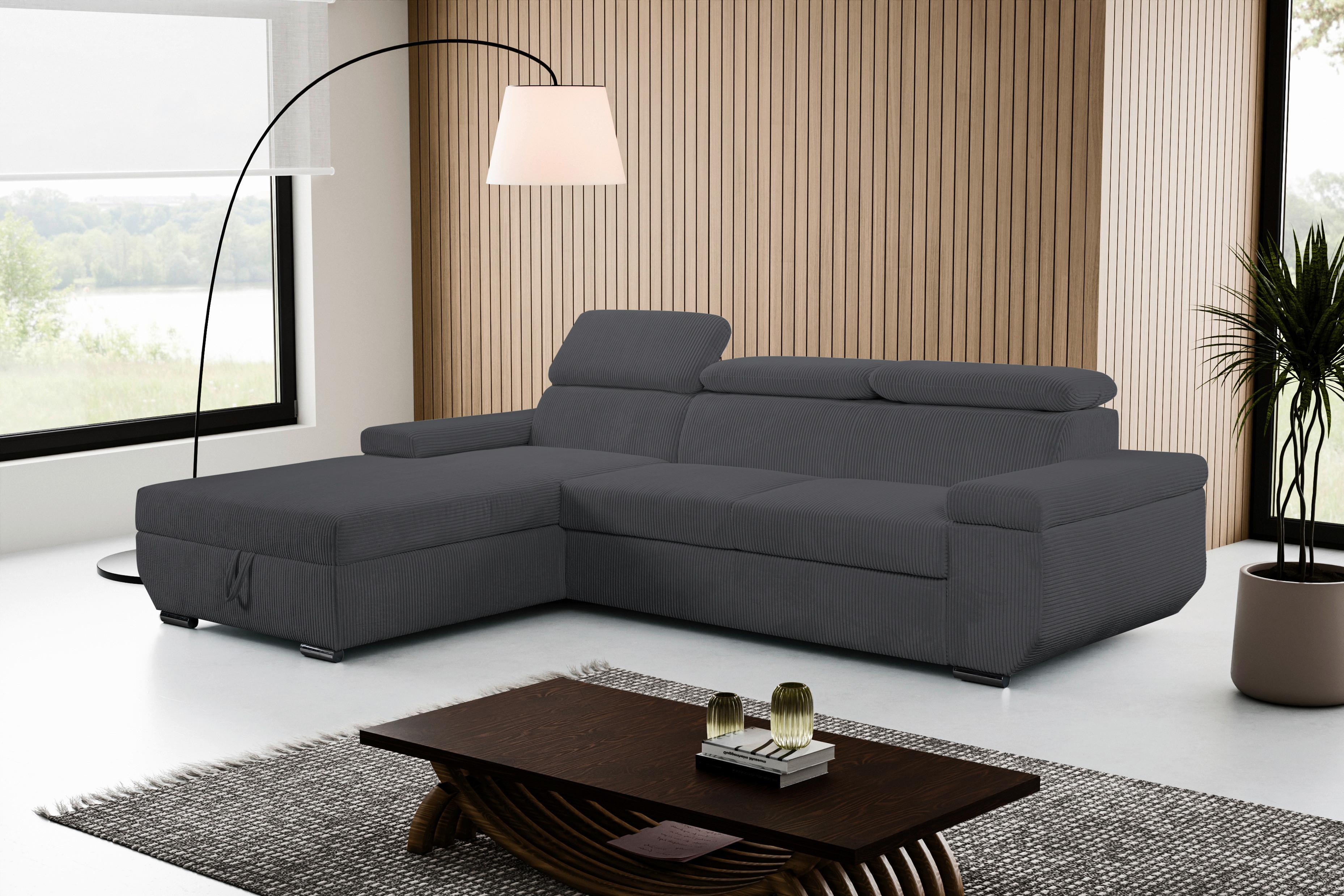 Sofa Lars Dunkelgrau, Lf: 146x240 Cm - Chromfarben/Anthrazit, Design, Textil (189/268cm) - Livetastic