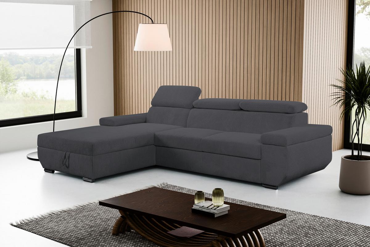 Sofa Lars Dunkelgrau, Lf: 146x240 cm - Chromfarben/Anthrazit, Design, Textil (189/268cm) - Livetastic