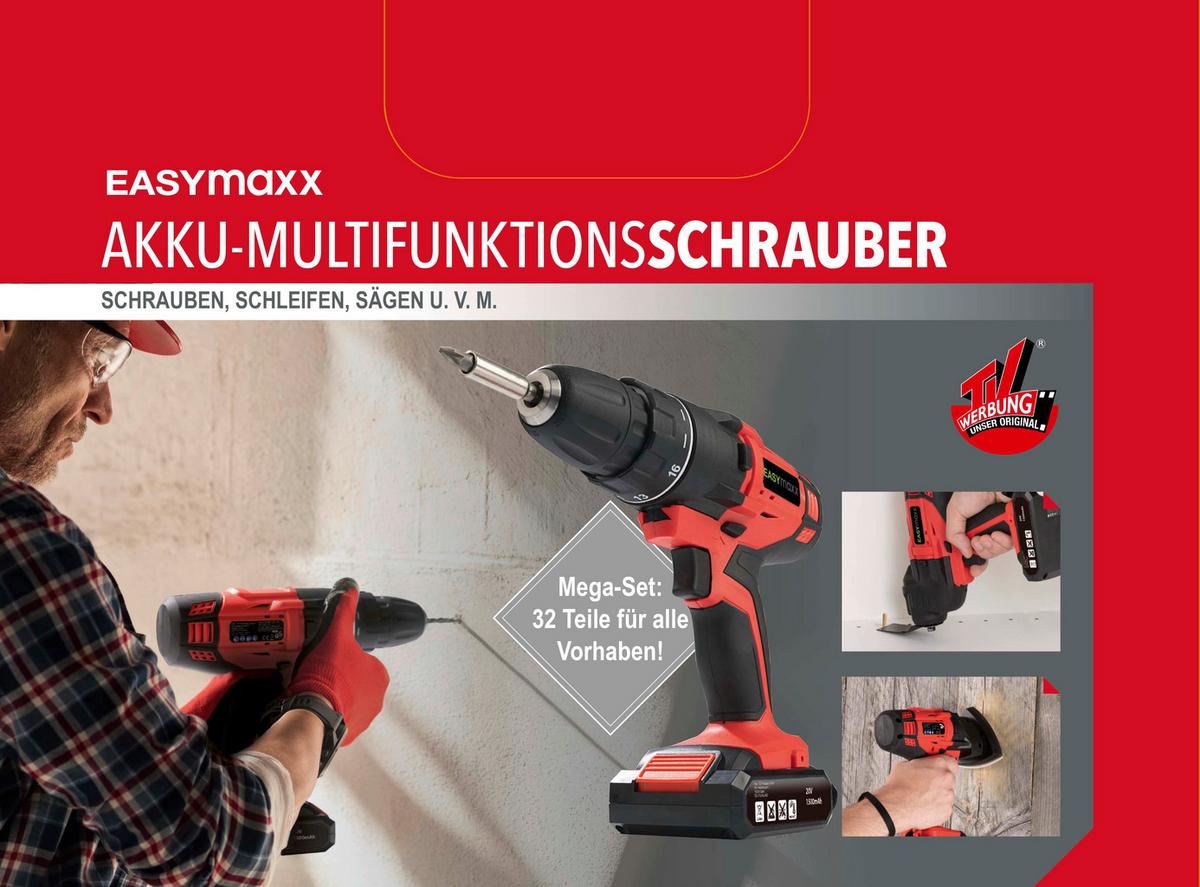 Akkuschrauber Easy Maxx 20 V, 0-550 U/Min, Rot/Schwarz - Rot/Schwarz, Basics, Kunststoff/Metall (31/11,5/41,5cm)