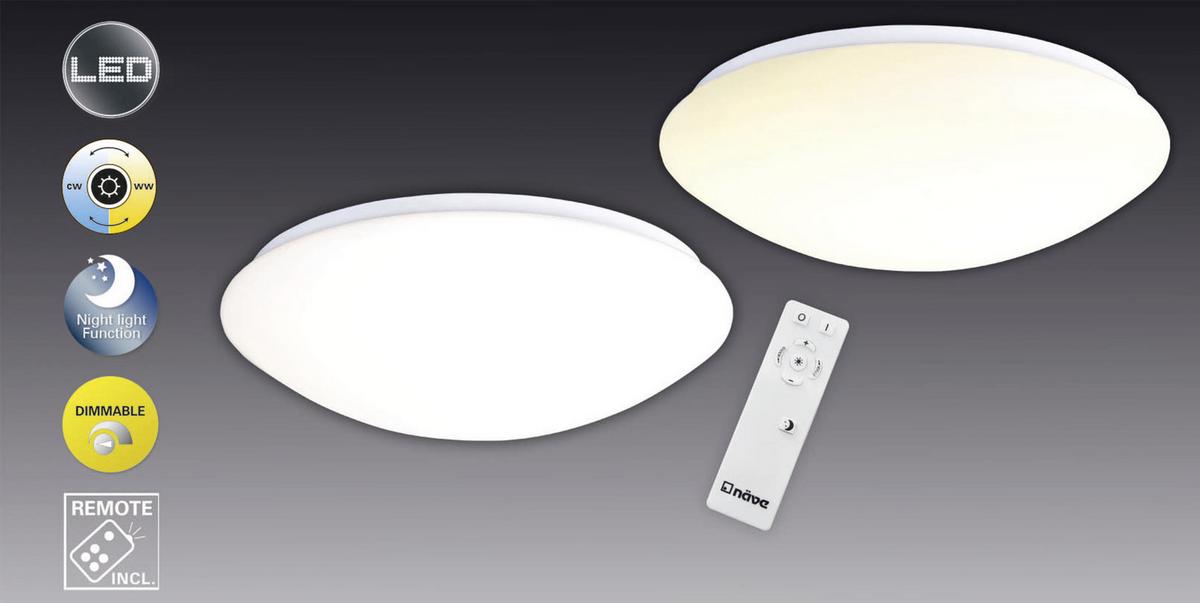 LED-Deckenleuchte Ø 35 cm Rund dimmbar mit Fernbedienung - Weiß, Basics, Kunststoff/Metall (35/11cm) - Näve