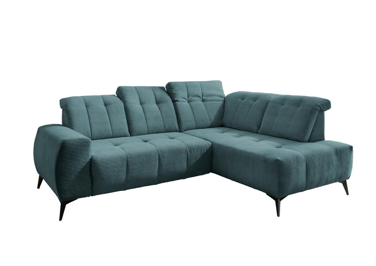 Ecksofa mit USB Anschluss Sano, Petrol, S: 261x200 cm - Petrol/Schwarz, MODERN, Textil (261/200cm) - Livetastic