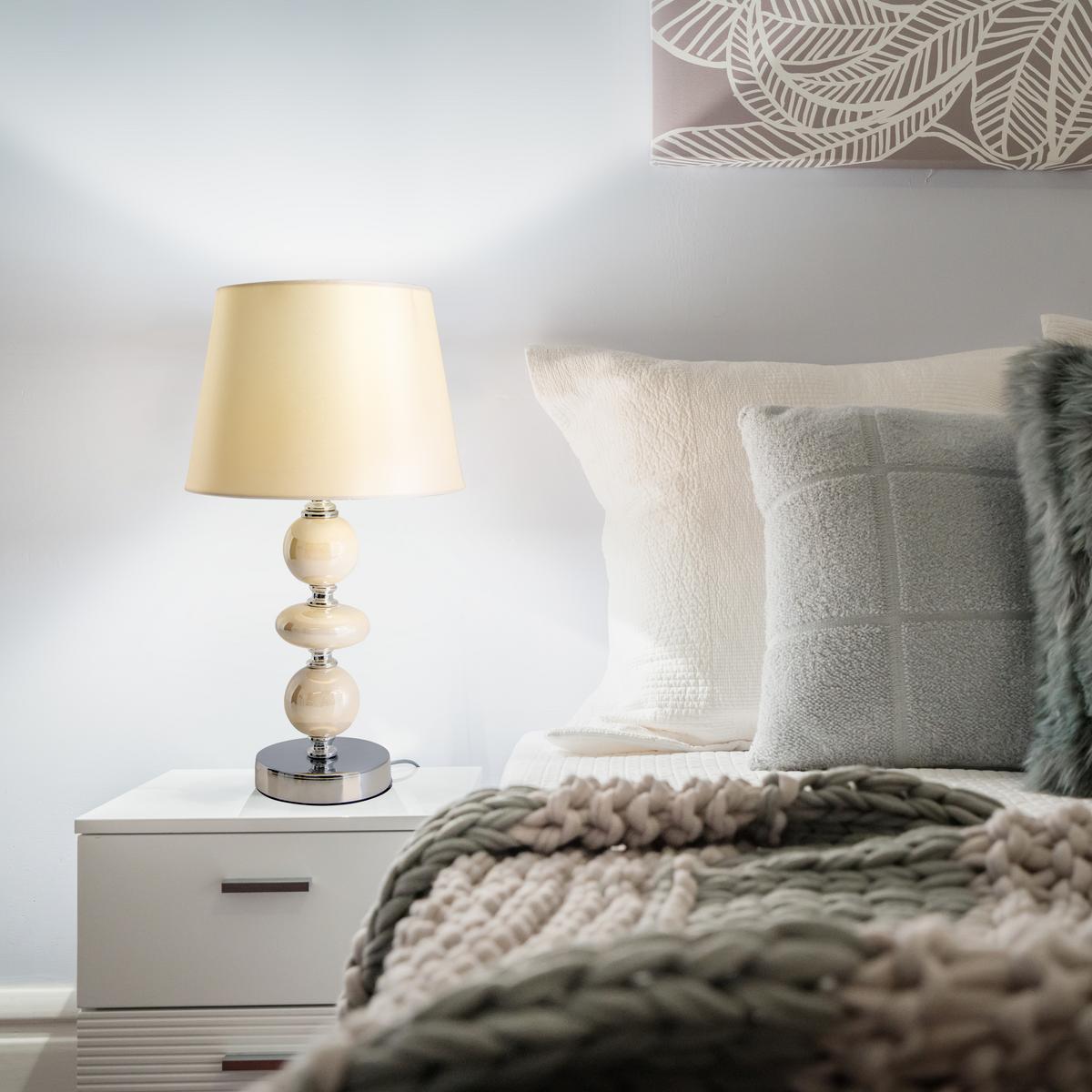 Tischlampe Chromfarben/beige Mit Kippschalter - Chromfarben/Beige, Design, Keramik/Textil (20/36cm) - Näve