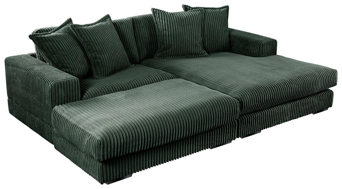 Ecksofa Funny Links Mit Hocker Dunkelgrün,schenkel: 195x285cm - Dunkelgrün/Schwarz, Basics, Textil (195/285cm) - Livetastic