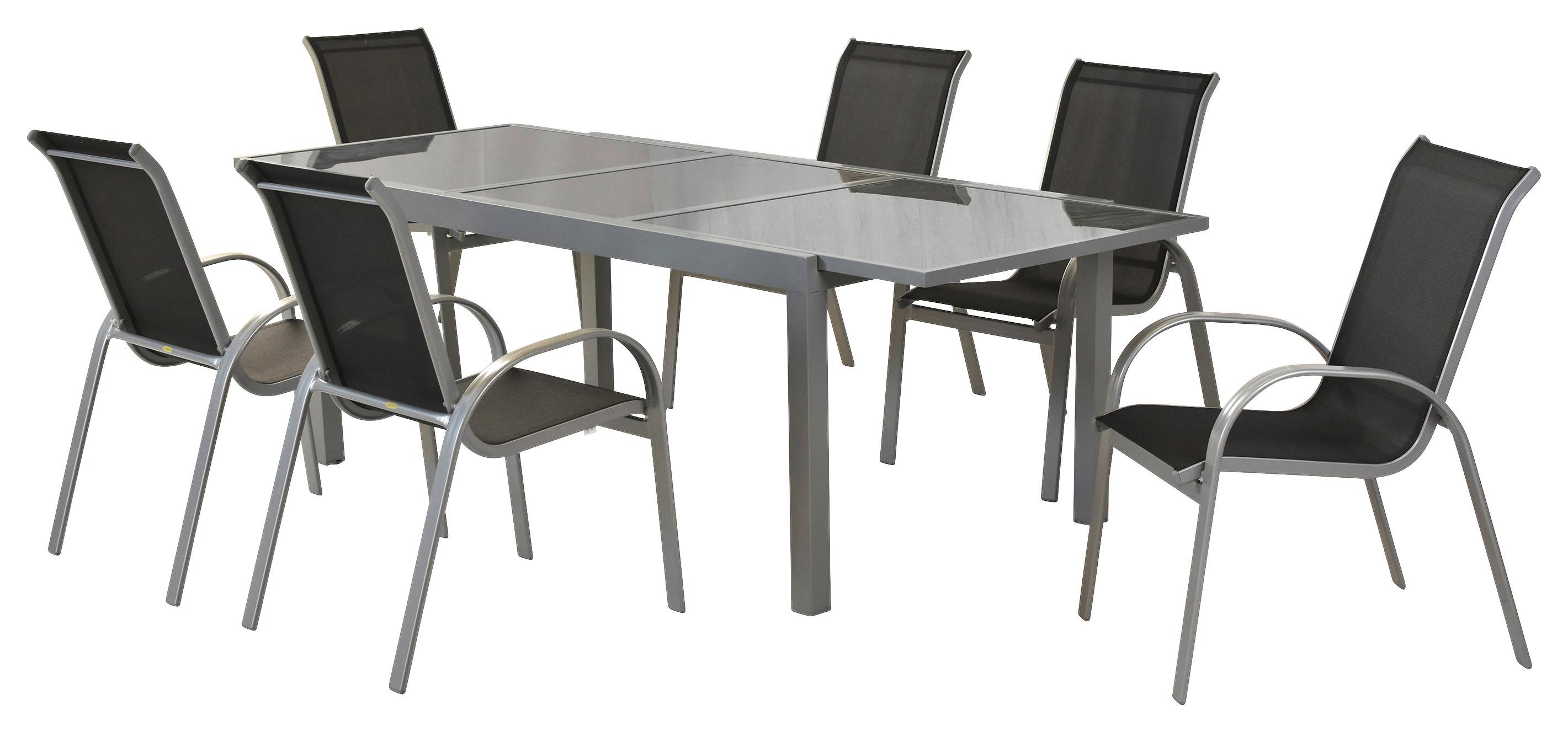 Gartenmöbel Set 7-tlg. Amalfi aus Metall/Textil - Silberfarben/Schwarz, MODERN, Textil/Metall - Gardenson