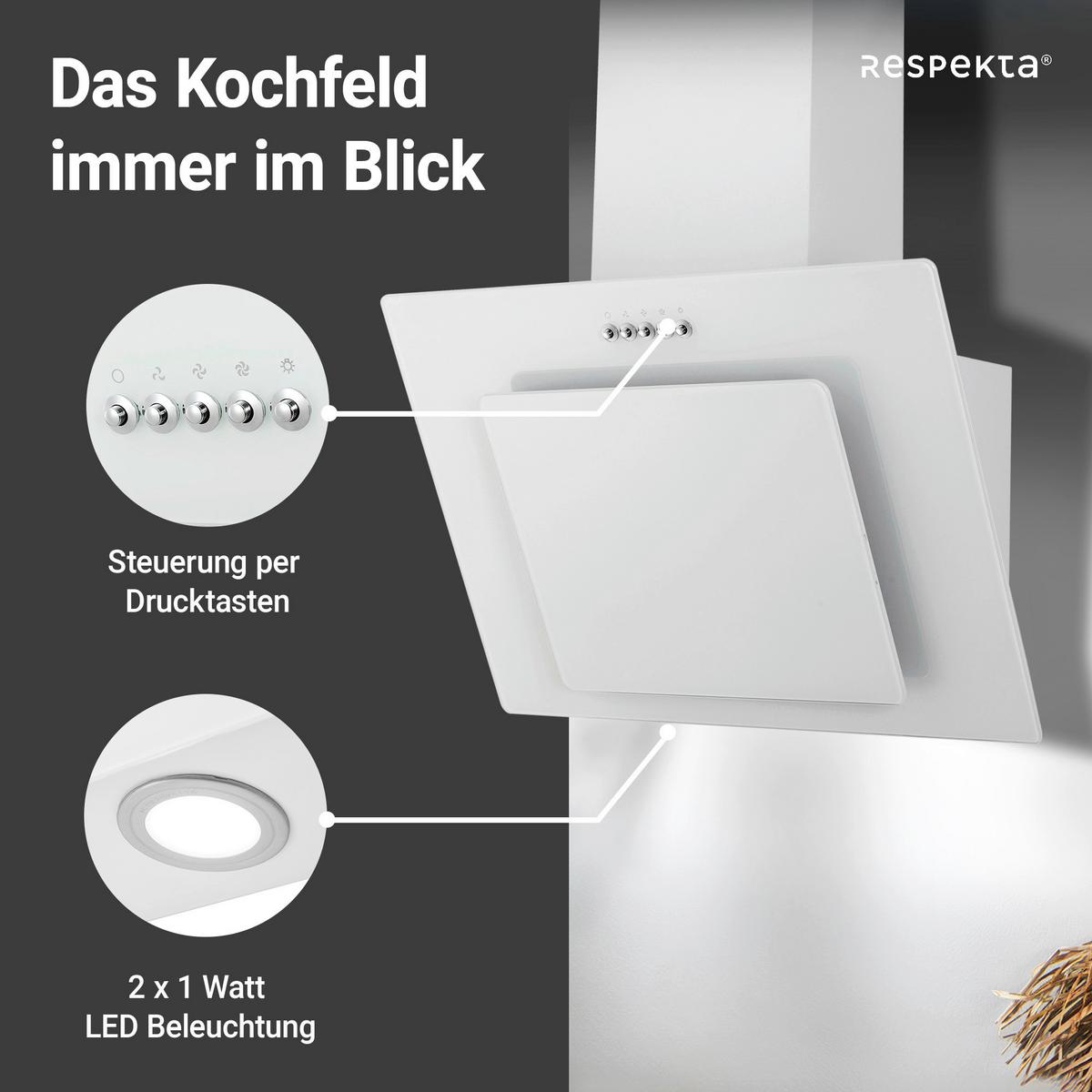 Dusntabzugshaube Leila Weiß B: 59,8 Cm, Led - Weiß, Trend, Glas/Metall (59,8/72,7-110,7/30,5cm) - Respekta
