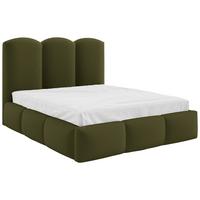 Polsterbett Bero Boucle Olivgrün, Lf:200x200cm - Buchefarben/Schwarz, Trend, Holz/Textil (200/200cm)