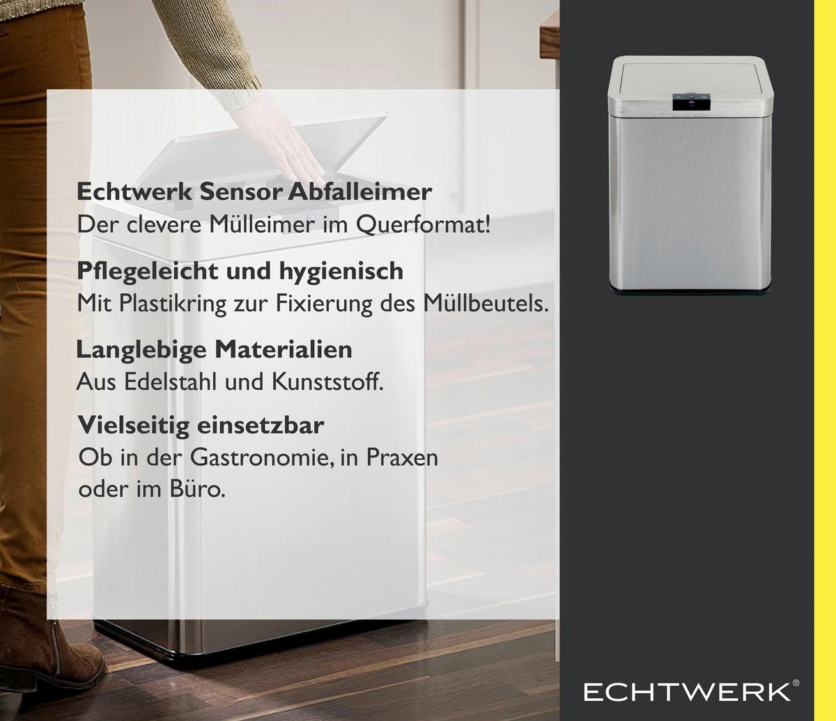 ODPADKOVÝ KÔŠ ECHTWERK "SQUARE" - čierna/strieborná, Trend, kov/plast (40.3/25.3/57.4cm) - Echtwerk