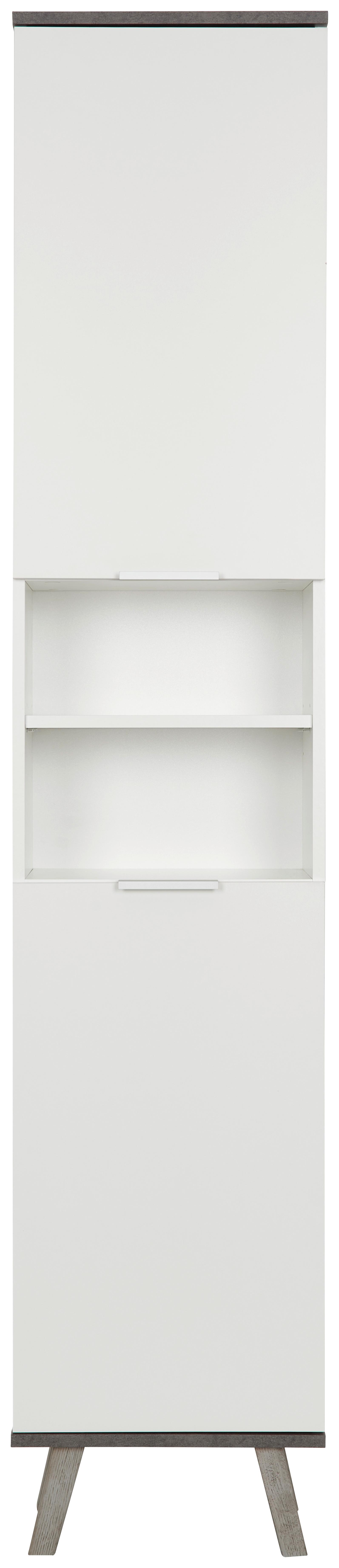 Hochschrank mit Echtholzfüßen Turin B: 40 cm Weiß/Beton - Weiß/Grau, MODERN, Holzwerkstoff (40/195/30cm)