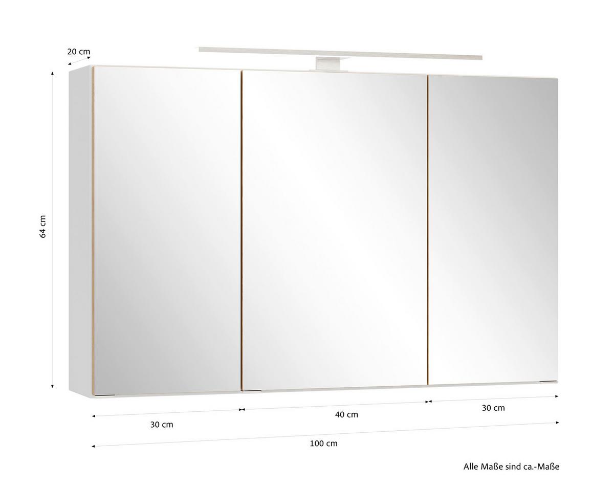 SPIEGELSCHRANK Verona Weiß B: 100cm - Wildeiche/Weiß, Trend, Glas/Holzwerkstoff (100/64/20cm) - Held