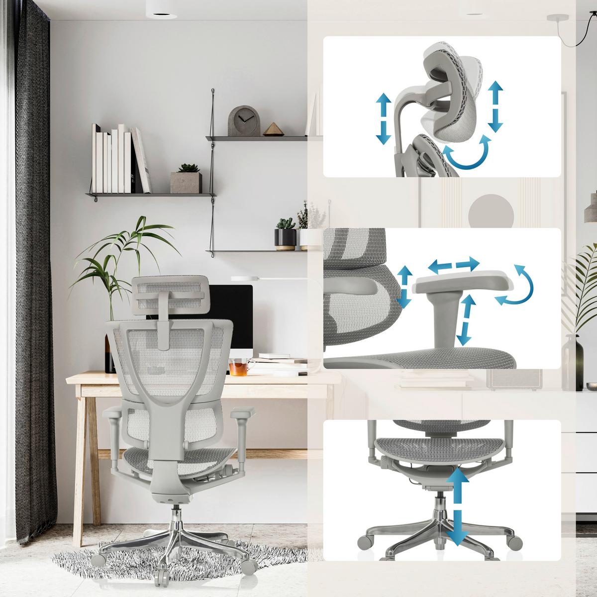 Drehstuhl Ergohuman Slim Ultra Grau B: 71 cm - Silberfarben/Grau, MODERN, Kunststoff/Textil (71/116 - 135/75cm) - MID.YOU