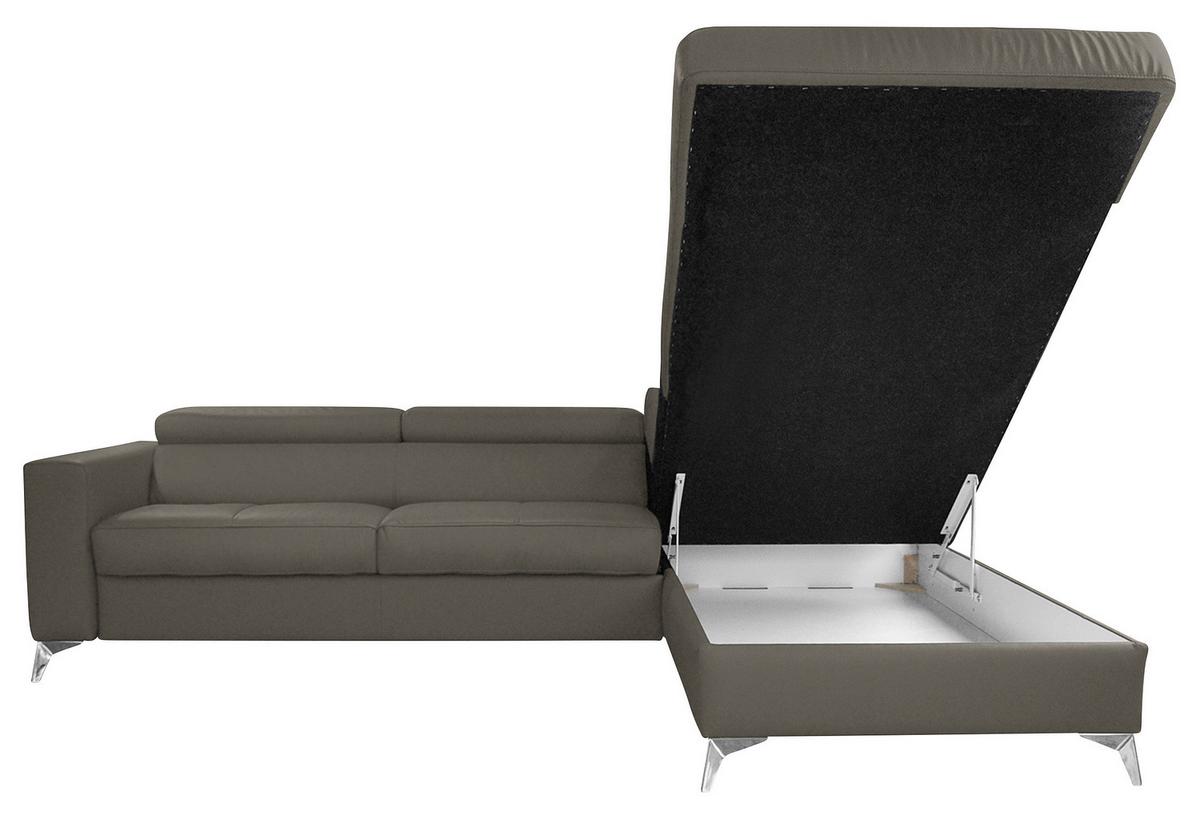 Ecksofa Mondo Schlammfarben S: 286x208 Cm - Chromfarben/Schlammfarben, Design, Leder/Textil (286/208cm) - Livetastic