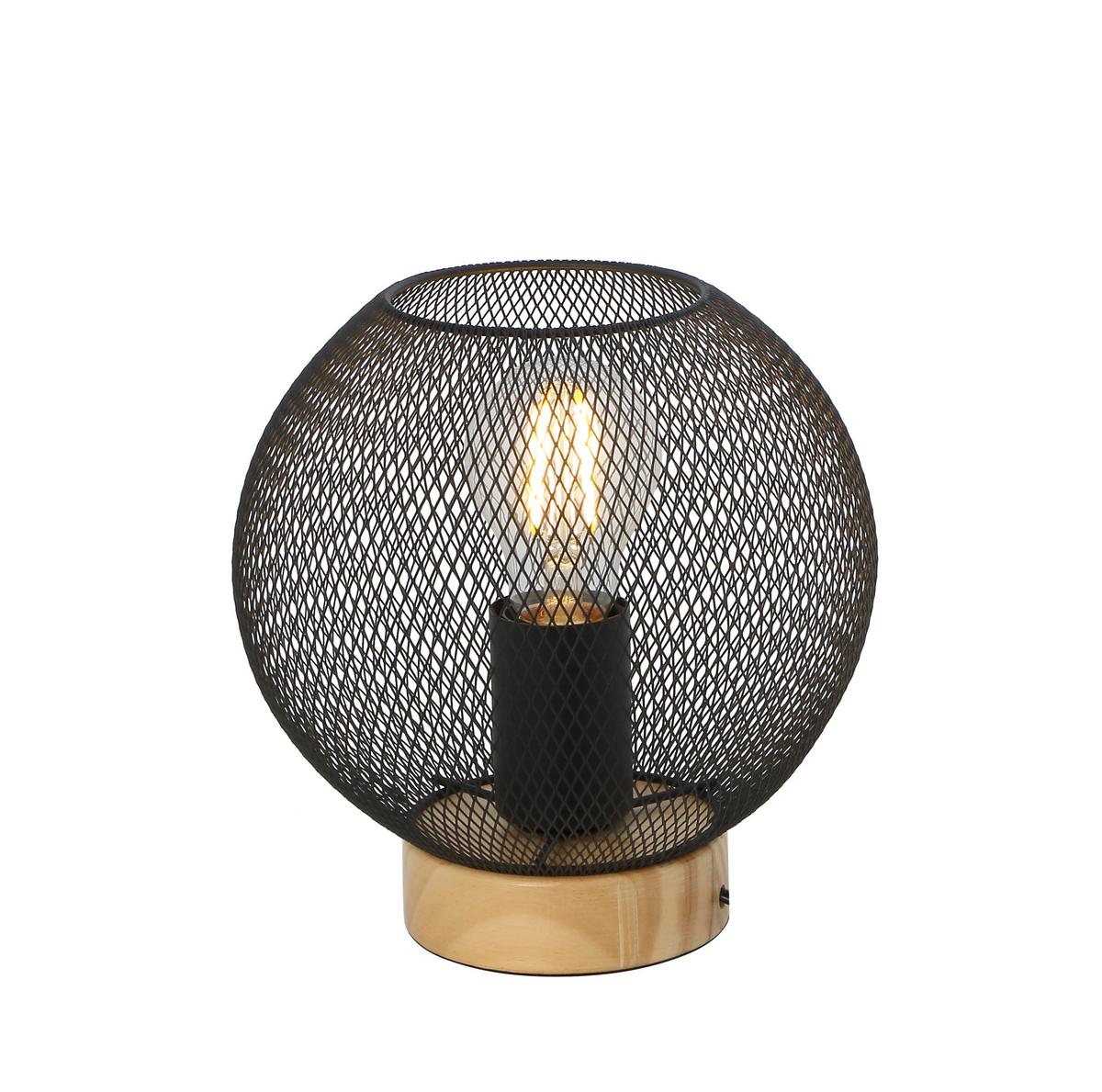 Tischlampe 15663t Schwarz Metall Mit Schalter - Schwarz/Braun, Basics, Holz/Metall (20/20cm) - Globo