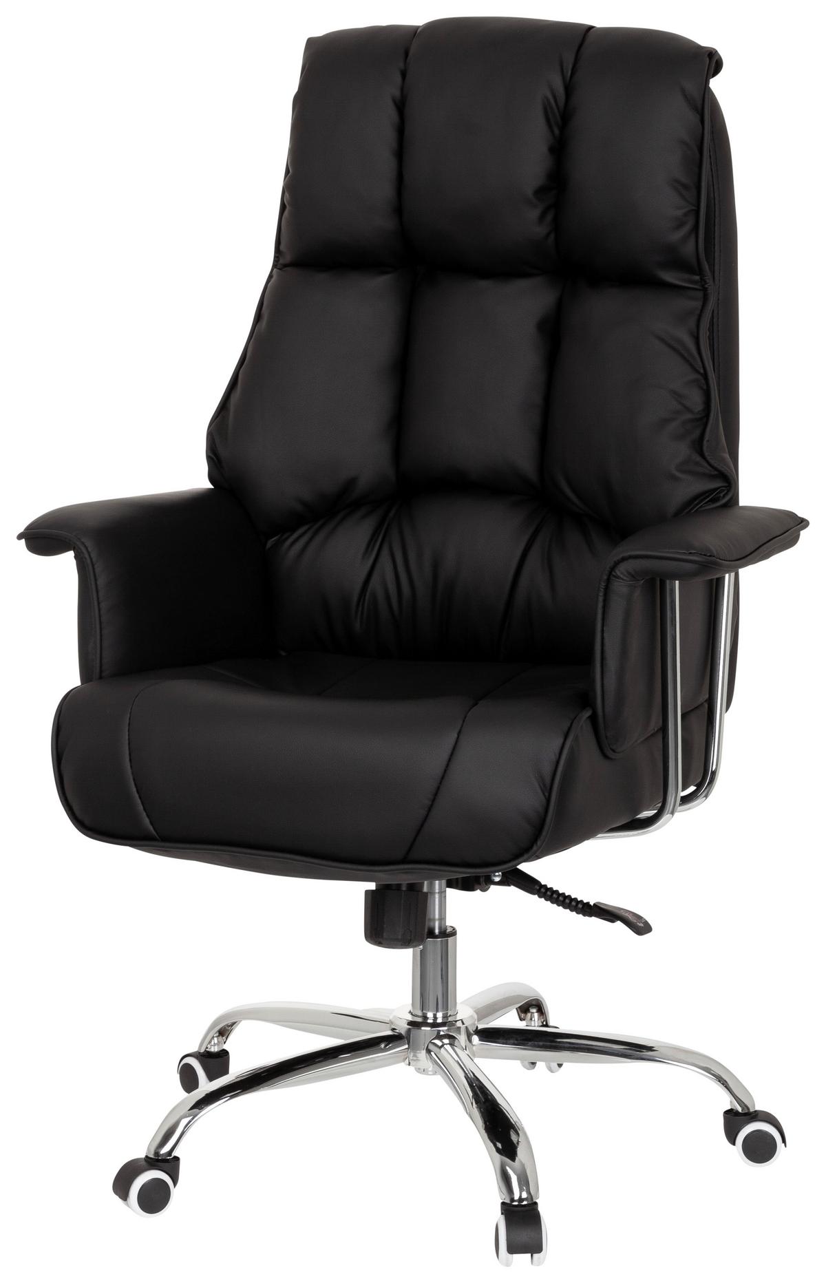 Chefsessel Commander Lederlook Schwarz bis 130kg - Chromfarben/Schwarz, MODERN, Kunststoff/Textil (75/130/64cm) - MID.YOU