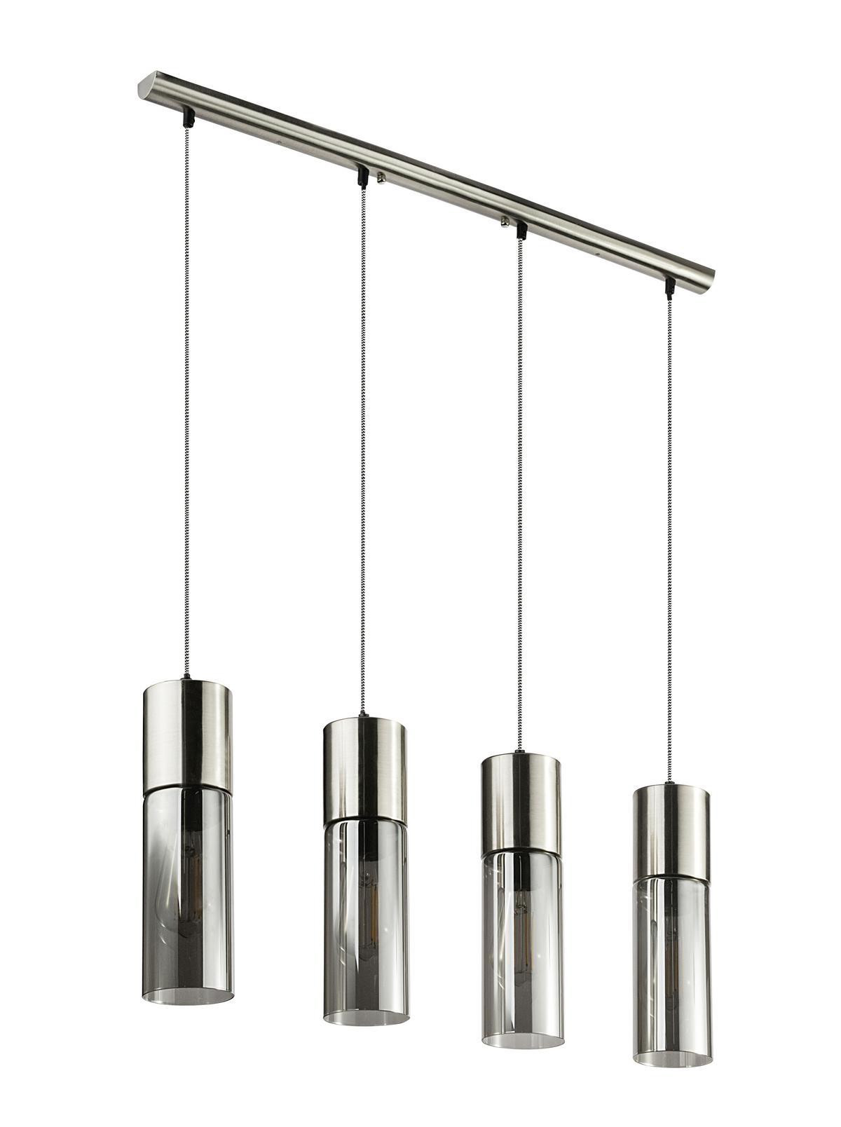 Hängeleuchte Vision H: 156 cm 4-Flammig mit Rauchglas - Nickelfarben, KONVENTIONELL, Glas/Metall (80/9/156cm) - Globo