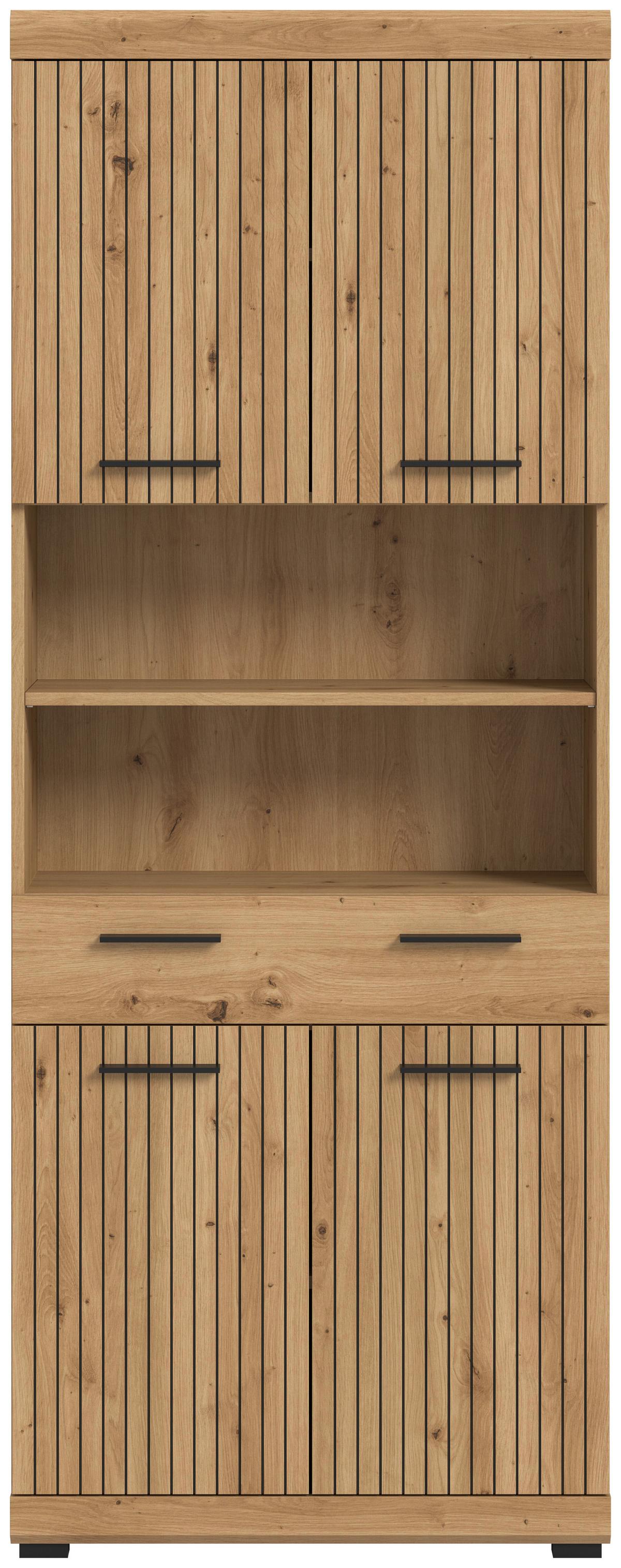 Hochschrank Scout Eiche Artisan Dekor B: 74cm - Schwarz/Eiche Artisan, Trend, Holzwerkstoff (74/191/31cm) - MID.YOU