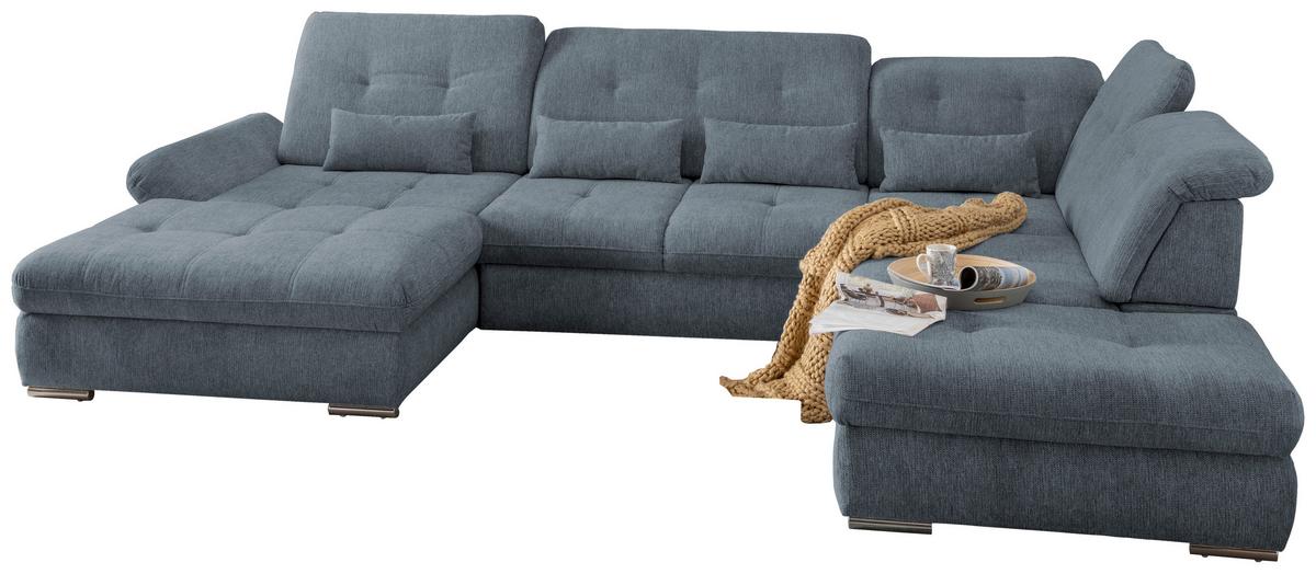Wohnlandschaft Dalida Mit Schlaffunktion Hellblau - Chromfarben/Hellblau, Design, Textil (195/376/254cm) - Livetastic