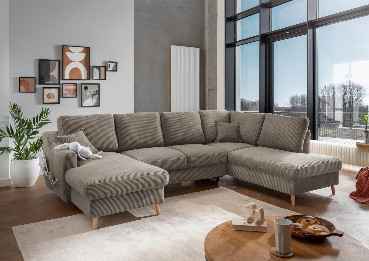 Wohnlandschaft Valentina - Graubraun/Naturfarben, KONVENTIONELL, Textil (150/301/200cm) - P & B