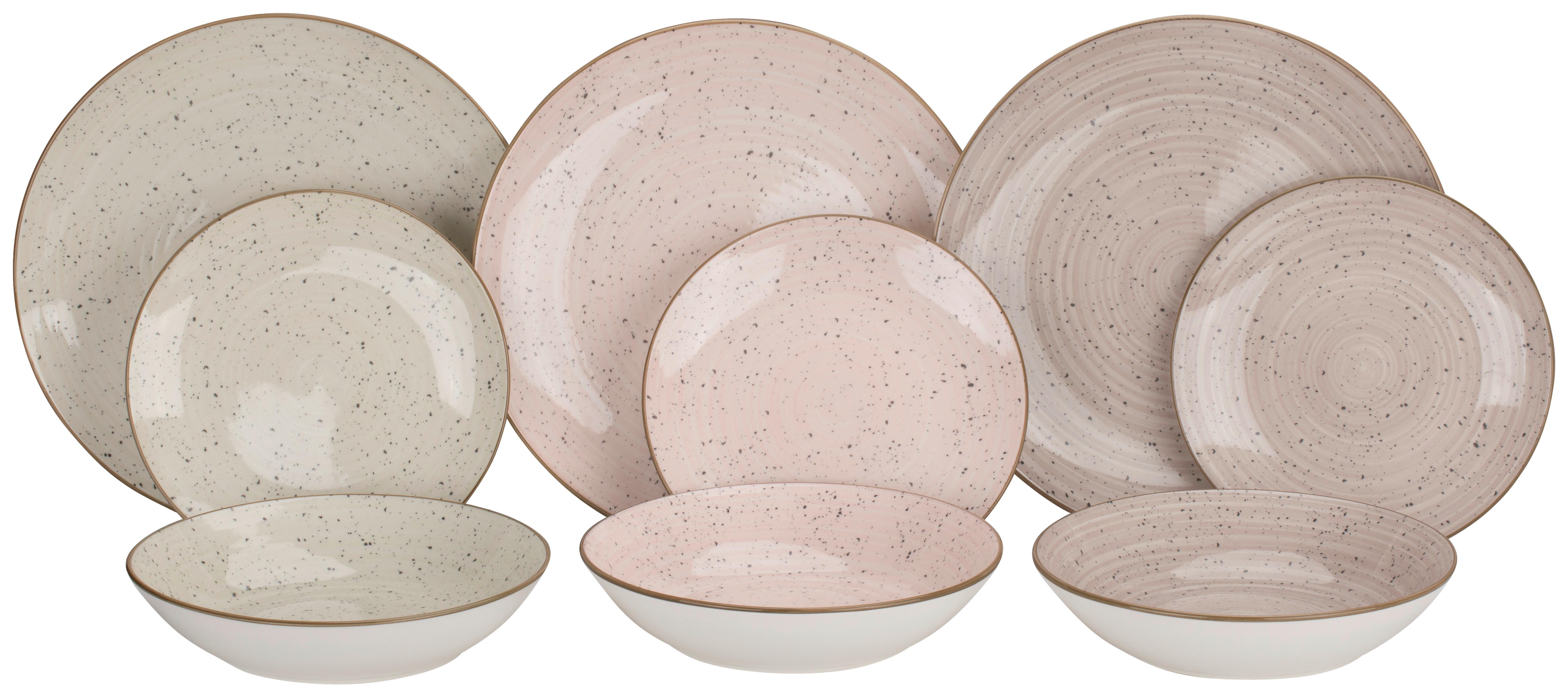 Tafelservice Malina 6 Personen Geschirr Set - Hellbraun/Hellrosa, MODERN, Keramik - Luca Bessoni