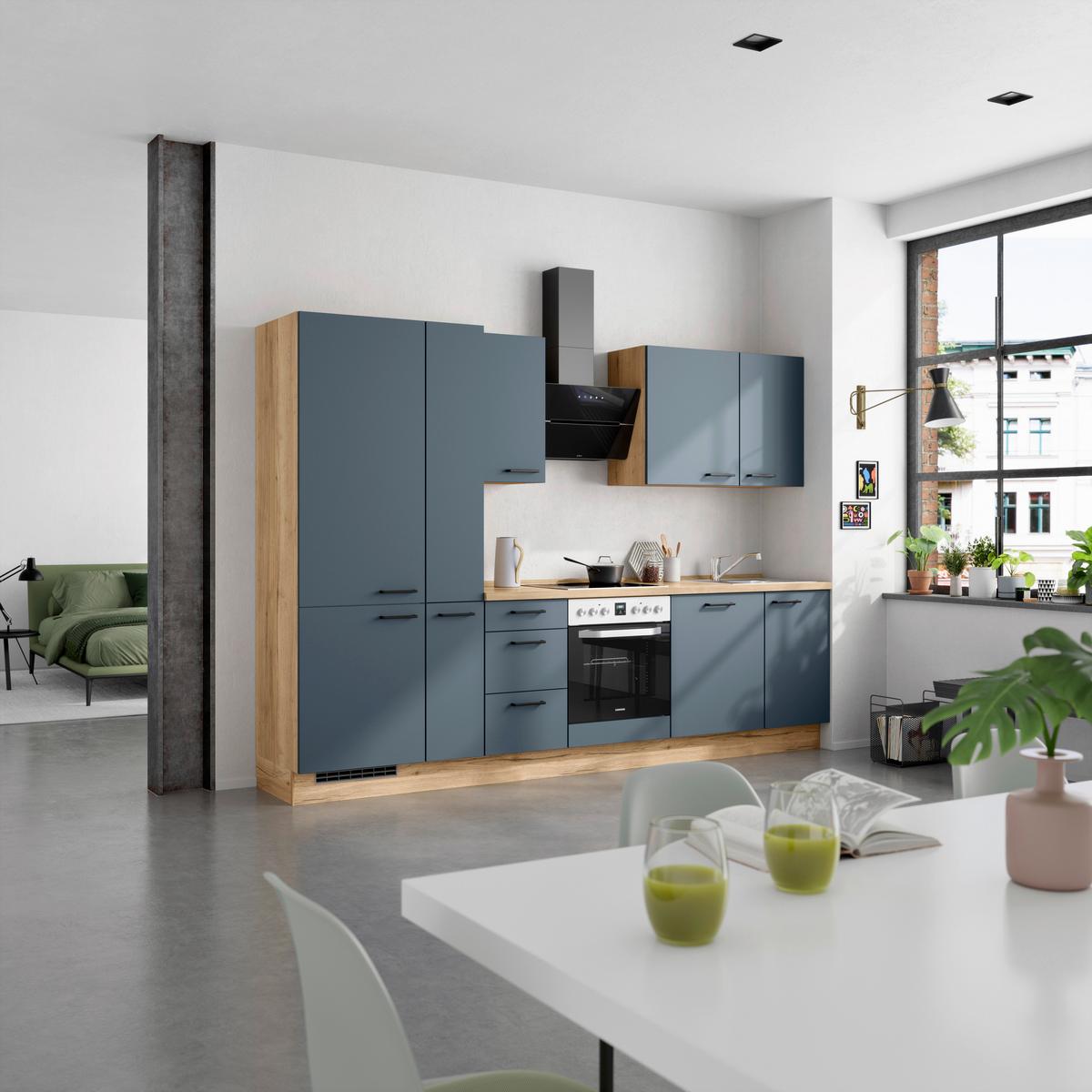 Küchenleerblock Easytouch High-Line, H7 Links - Blau/Eichefarben, MODERN, Holzwerkstoff (300cm) - Nobilia