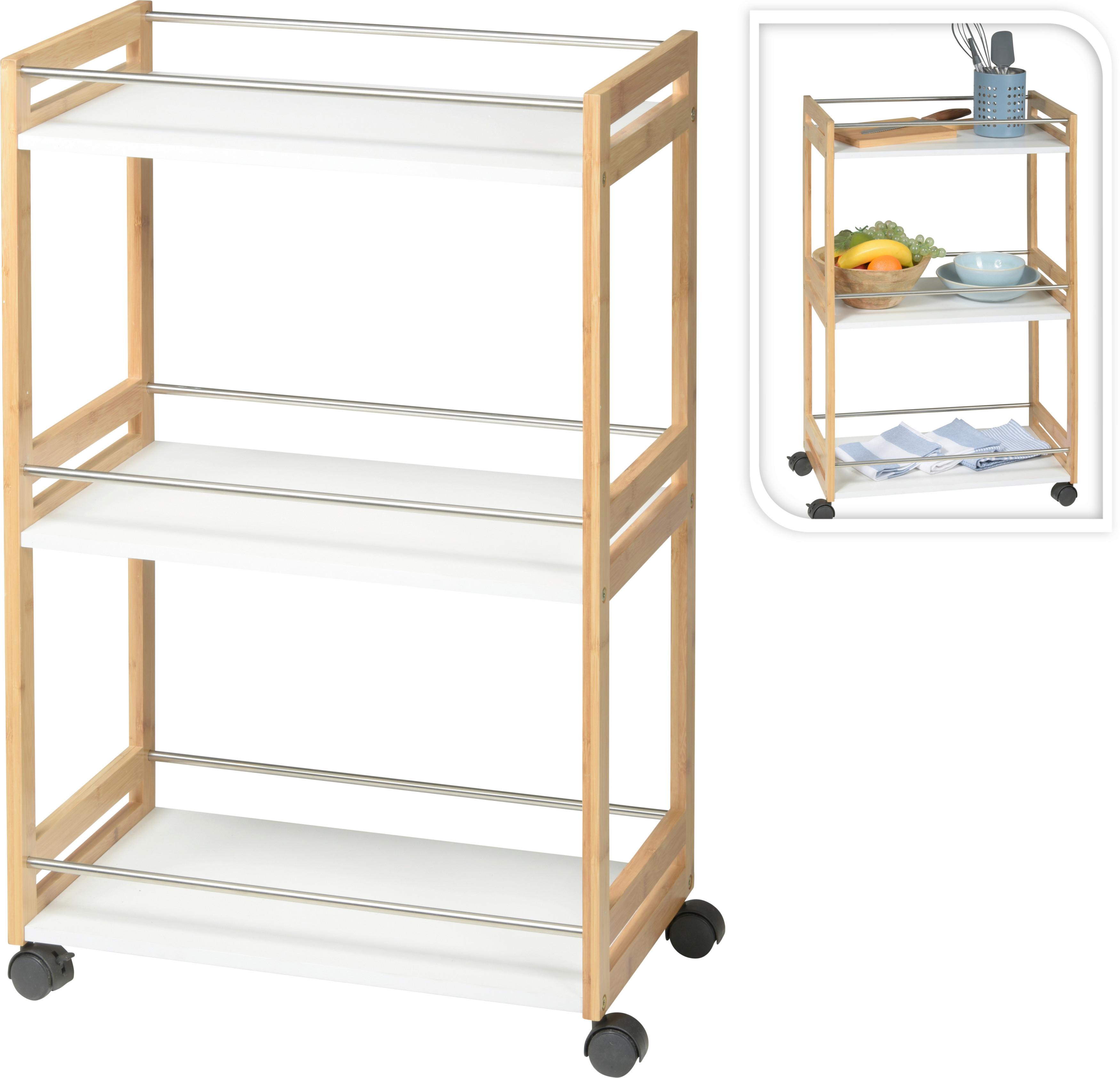 Küchenregal Bambus mit Rollen B: 51 cm Braun - Braun, Basics, Holz (51/80/30cm)