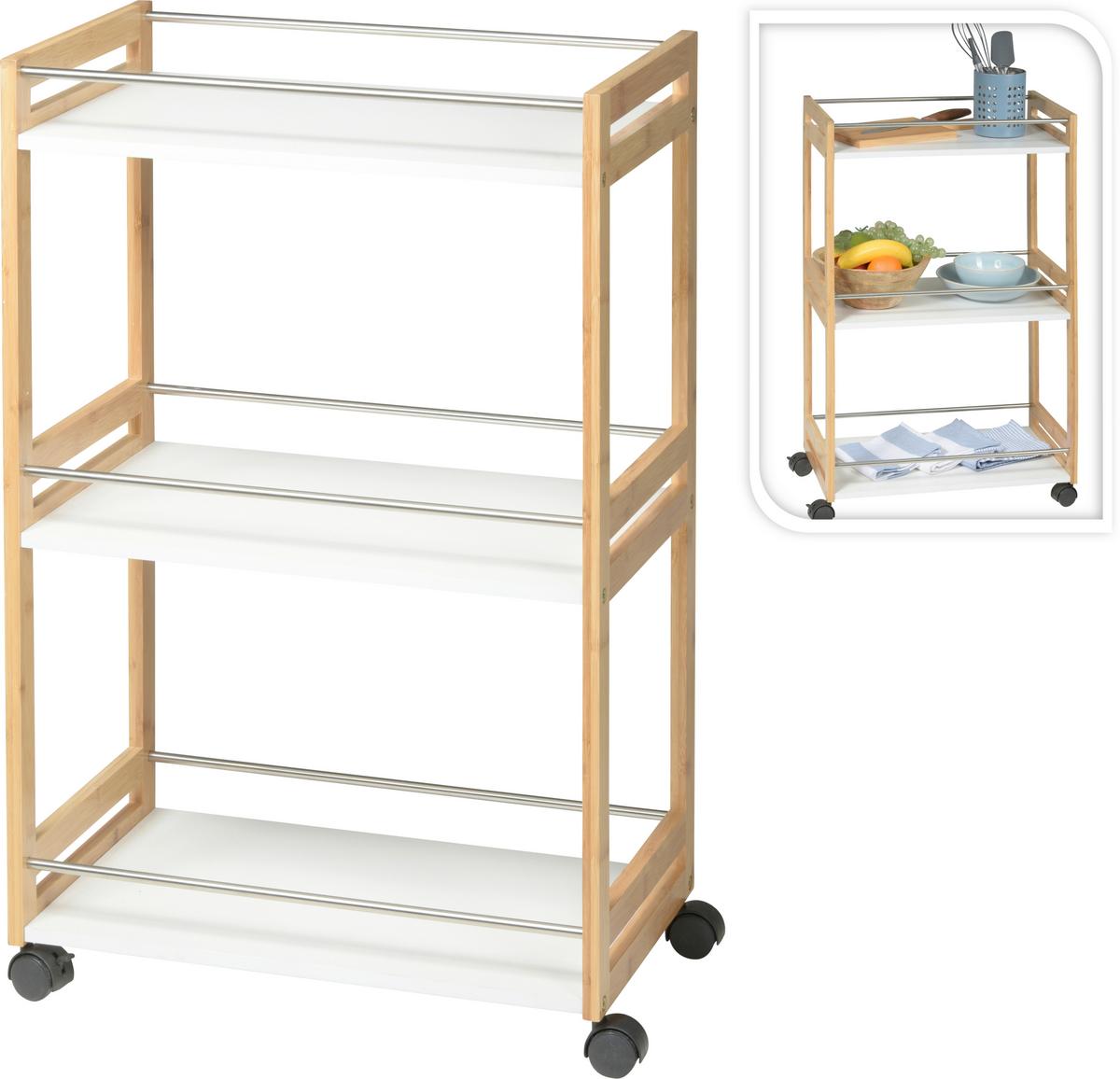 Küchenregal Bambus mit Rollen B: 51 cm Braun - Braun, Basics, Holz (51/80/30cm)