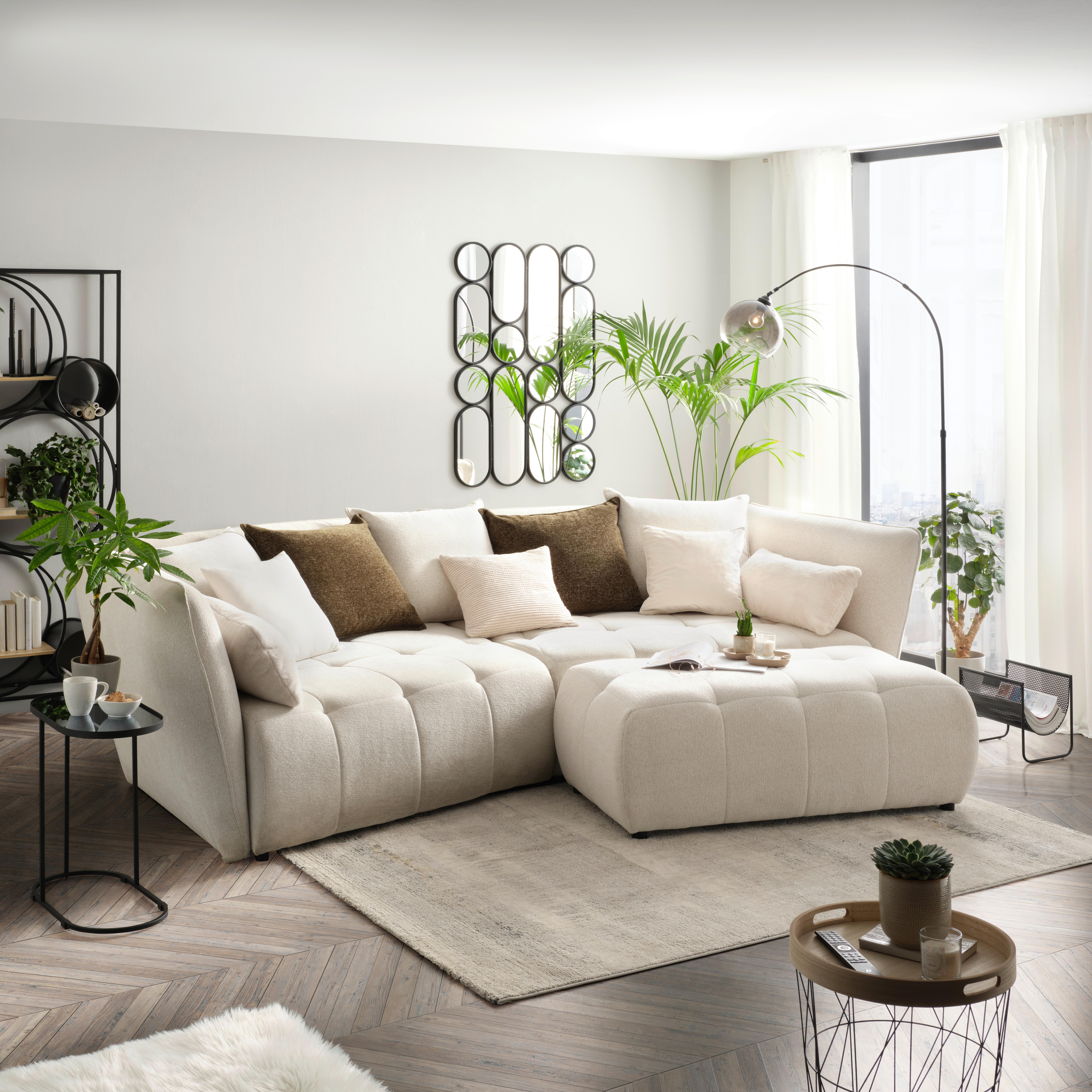 Boxspringová pohovka SOFI, krémová, tmavozelená - čierna/krémová, Modern, textil (294/93/152cm) - Premium Living
