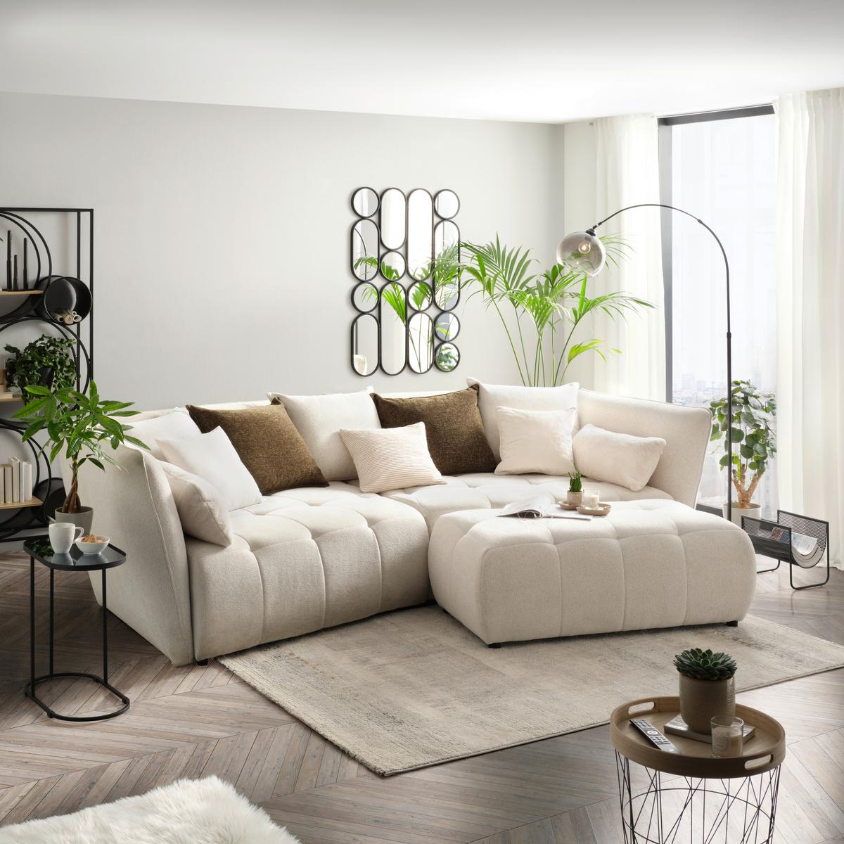 Boxspringová pohovka SOFI, krémová, tmavě zelená - černá/krémová, Moderní, textil (294/93/152cm) - Premium Living