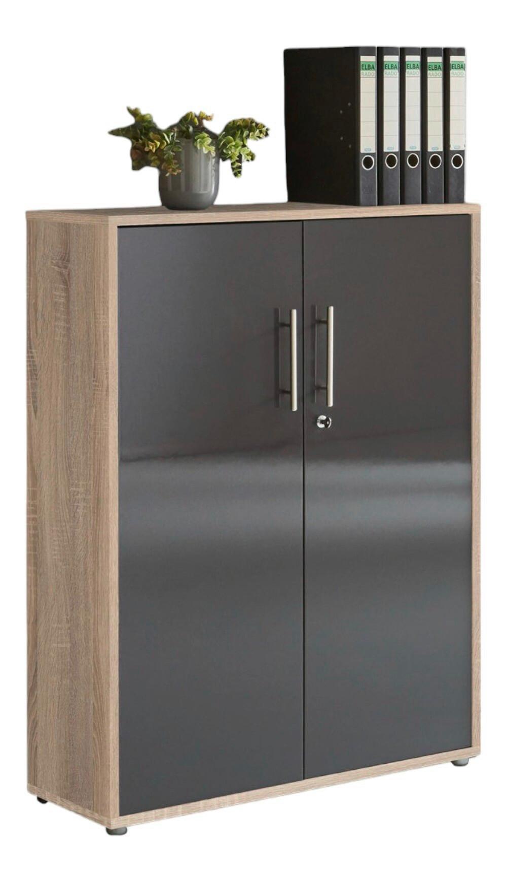 Aktenschrank Versperrbar Anthrazit/eiche Dekor B:84,5cm - Anthrazit Hochglanz/Sonoma Eiche, MODERN, Holzwerkstoff (84,5/114/33cm) - MID.YOU
