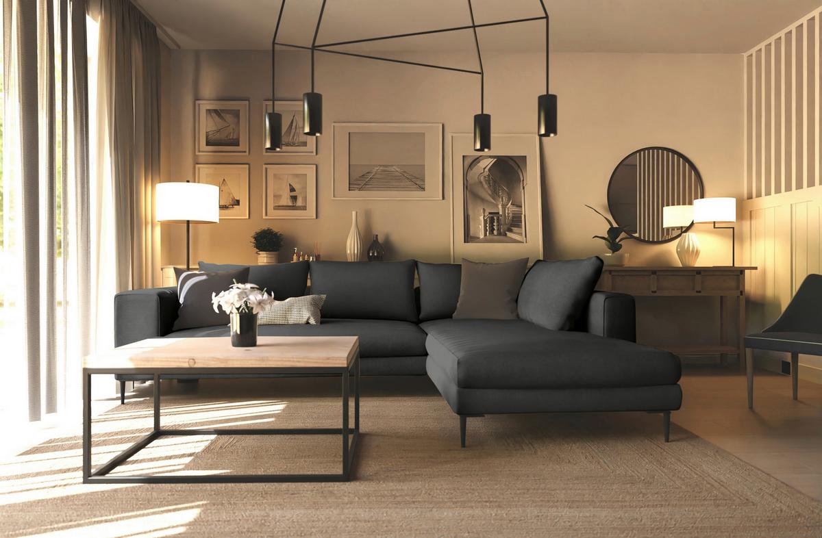 Ecksofa Aurora Ii - Schwarz/Graphitfarben, MODERN, Textil (295/210cm) - Trendmanufaktur