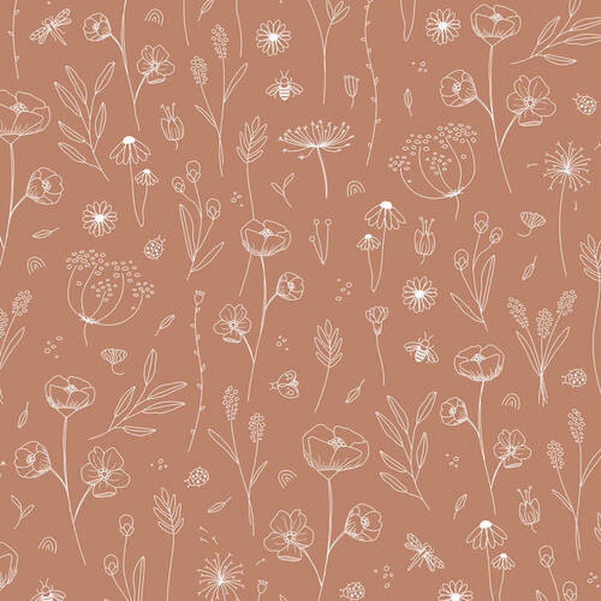 Vliestapete Wild Flowers Rostfarben - Rostfarben, Basics, Papier/Kunststoff (52/1005cm)