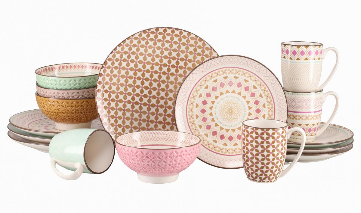 Kombiservice Mandala Keramik 4 Personen Geschirr Set - Multicolor, Basics, Keramik - Creatable