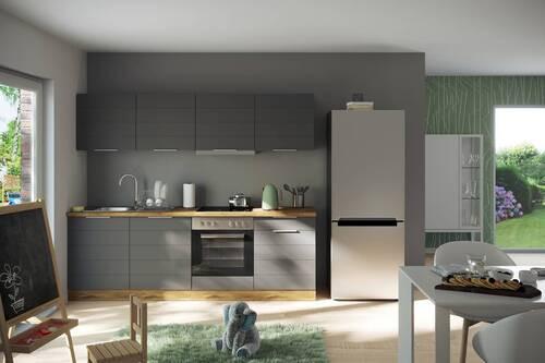 Küchenzeile Florenz mit Geräten 240cm Grau/Eichef. - Eiche Wotan/Weiß, Design, Holzwerkstoff (240cm) - Held