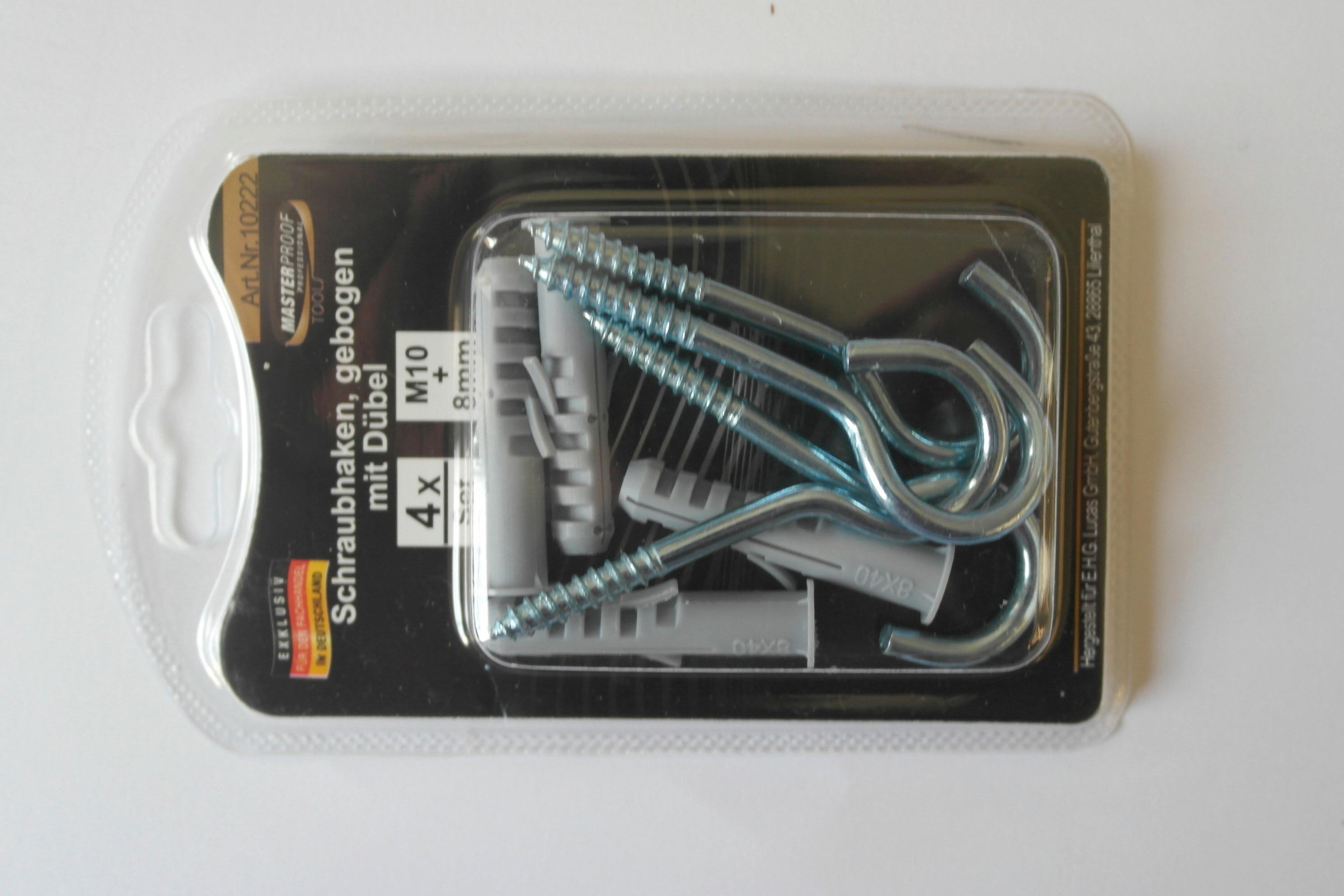 Schraubhaken-set Gebogen Stahl L: 13 Cm 4 Stk. Mit Dübeln