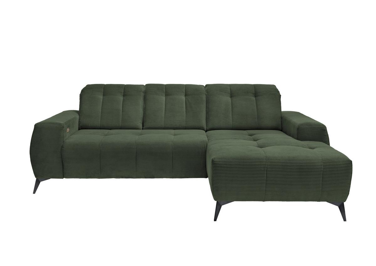 Ecksofa mit USB Anschluss Sano, Dunkelgrün,s: 258x180 cm - Dunkelgrün/Schwarz, MODERN, Textil (258/180cm) - Livetastic
