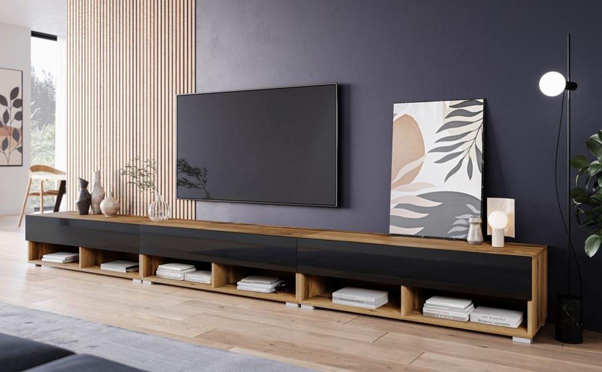 Nízka komoda s LED osvetlením - sivá/biela s vysokým leskom, Lifestyle, kompozitné drevo/plast (300/30/31cm) - P & B