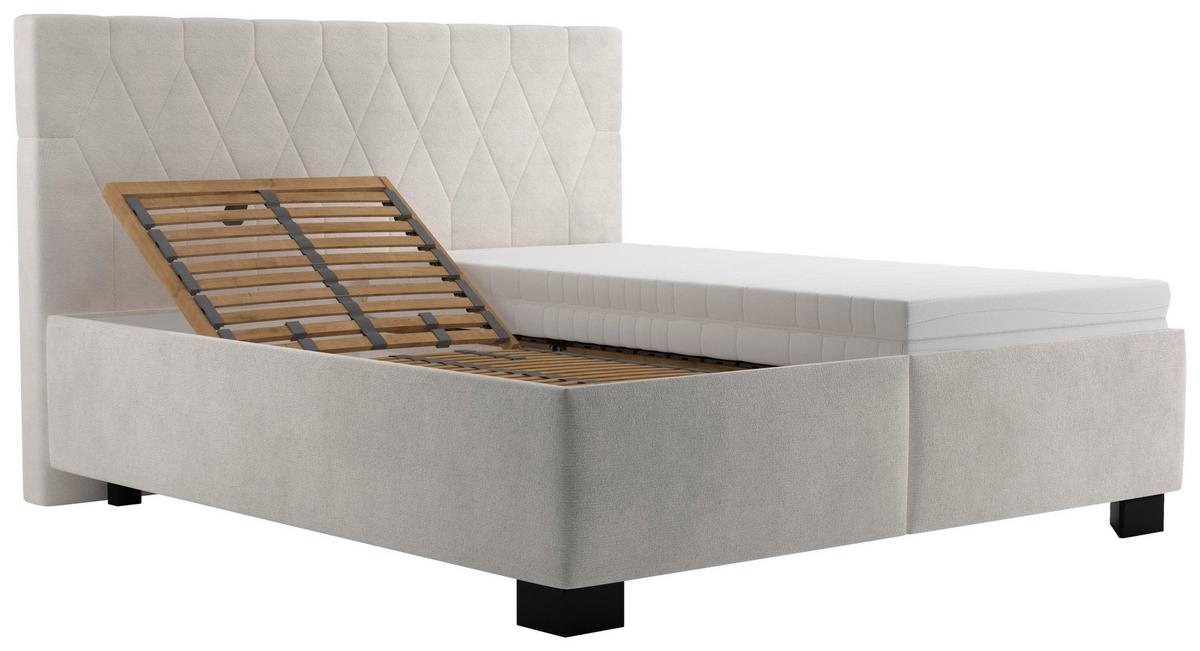 Čalúnená posteľ FERAMA 160x200 cm, krémová - čierna/sivá, Modern, drevo/textil (160/200cm)