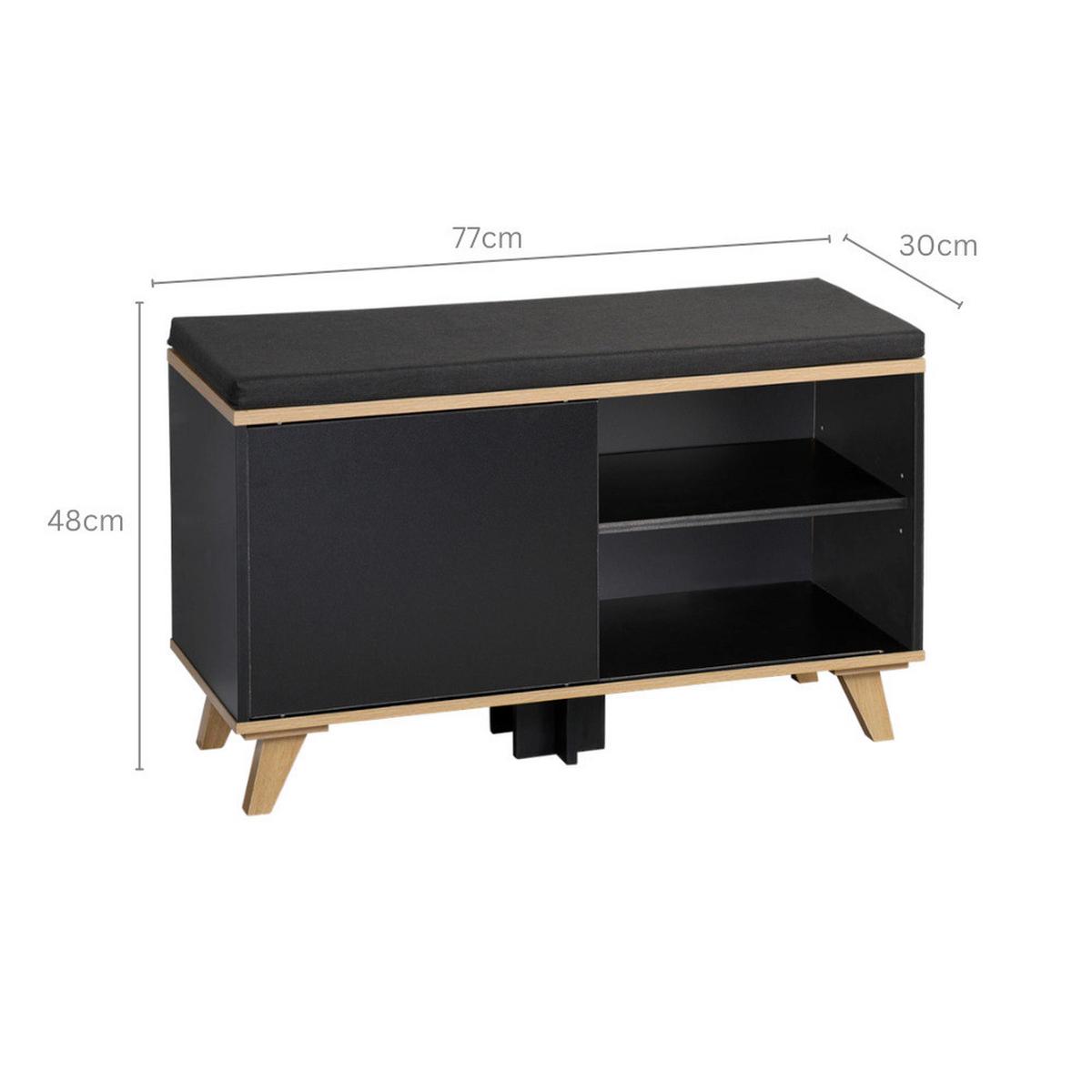 GARDEROBENBANK Eiche/Schwarz B: 77cm - Eichefarben/Schwarz, Basics, Holzwerkstoff/Textil (77/48/30cm) - Kesper