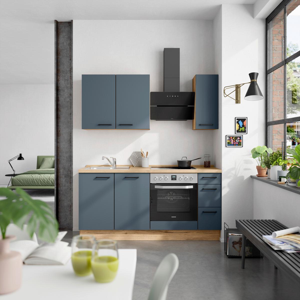 Küchenleerblock Easytouch High-Line, H1 Rechts - Blau/Eichefarben, MODERN, Holzwerkstoff (180cm) - Nobilia