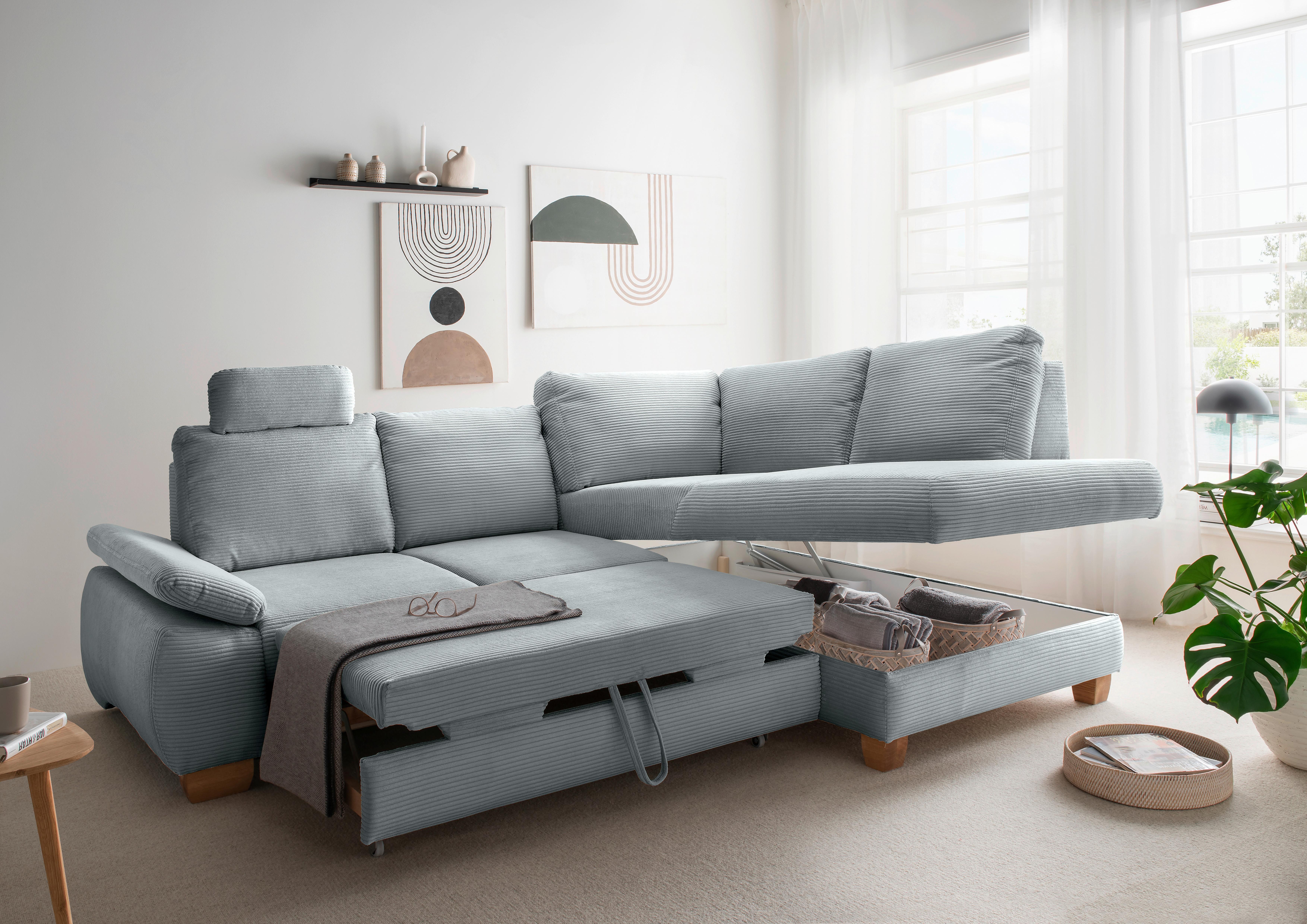 Eckschlafsofa Positano Hellblau S: 261x206 Cm - Wildeiche/Hellblau, MODERN, Textil (261/206cm) - Livetastic