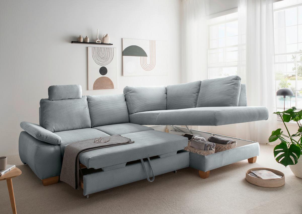 Eckschlafsofa Positano Hellblau S: 261x206 Cm - Wildeiche/Hellblau, MODERN, Textil (261/206cm) - Livetastic