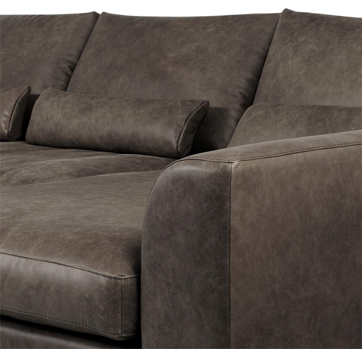 Ecksofa Berlin Fango S: 313 cm - Fango/Schwarz, Design, Leder (313/172cm) - Livetastic