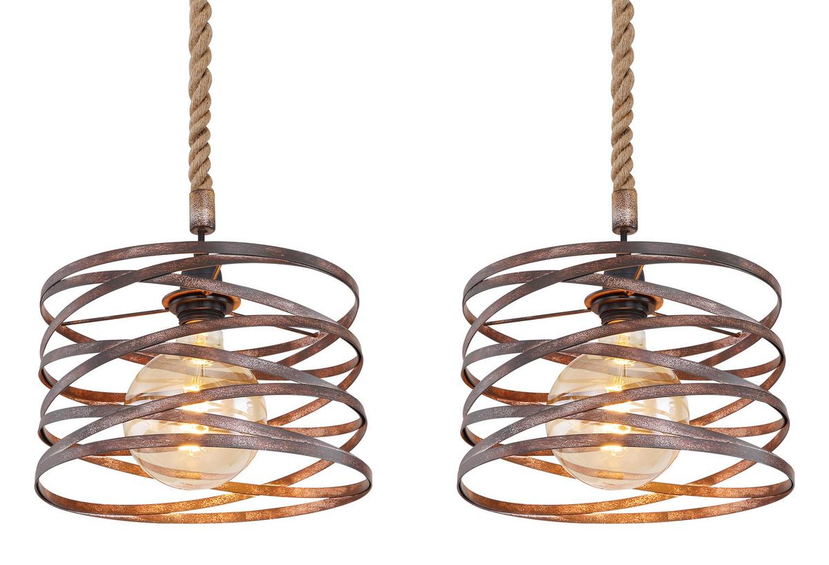 Hängeleuchte H: 120 cm 3-Flammig - Rostfarben/Schwarz, Basics, Naturmaterialien/Metall (115/28/120cm) - Globo