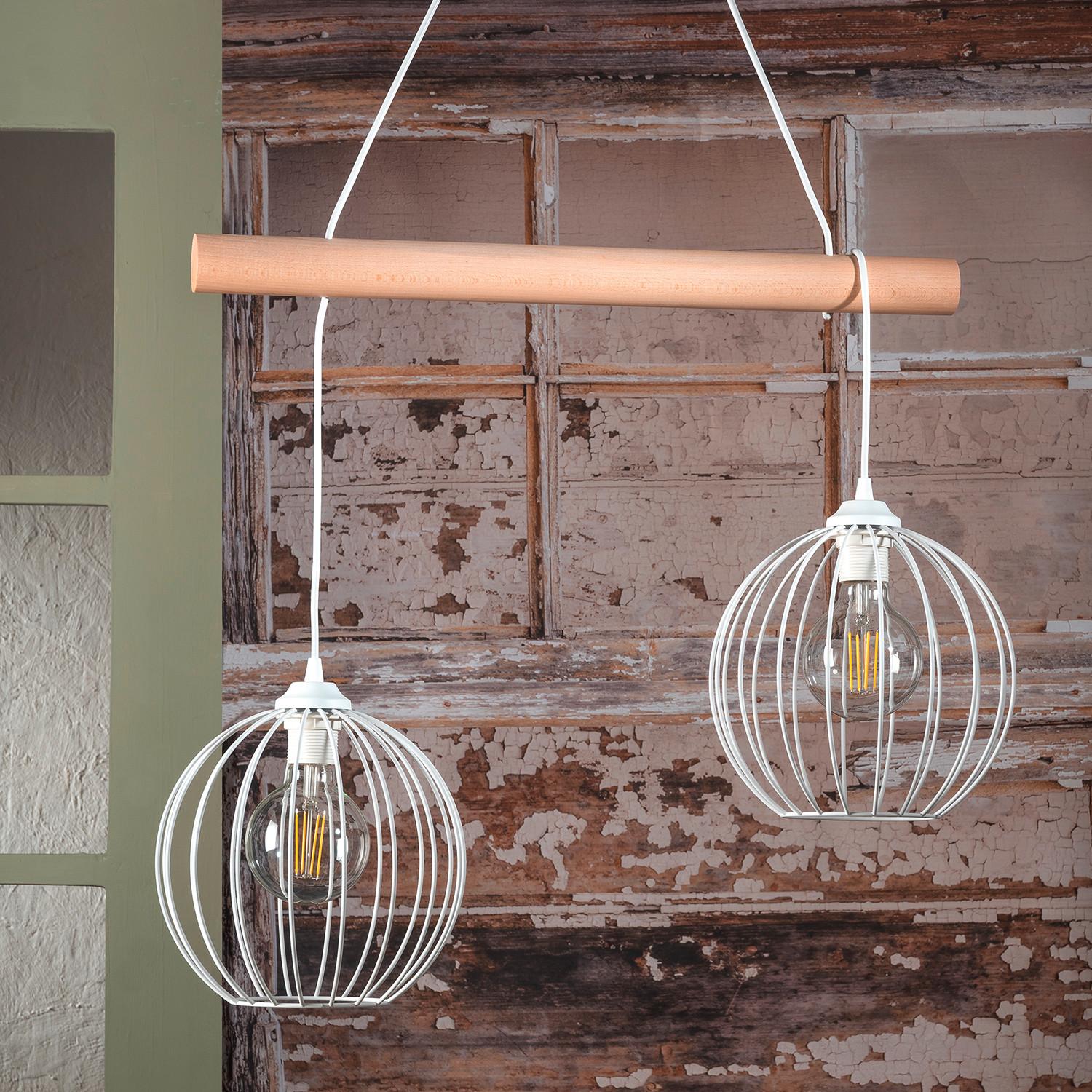 Hängeleuchte Mercure Hellbraun Weiß Hg L: 60 Cm - Hellbraun/Weiß Hochglanz, Basics, Holz/Metall (60/24/90cm)