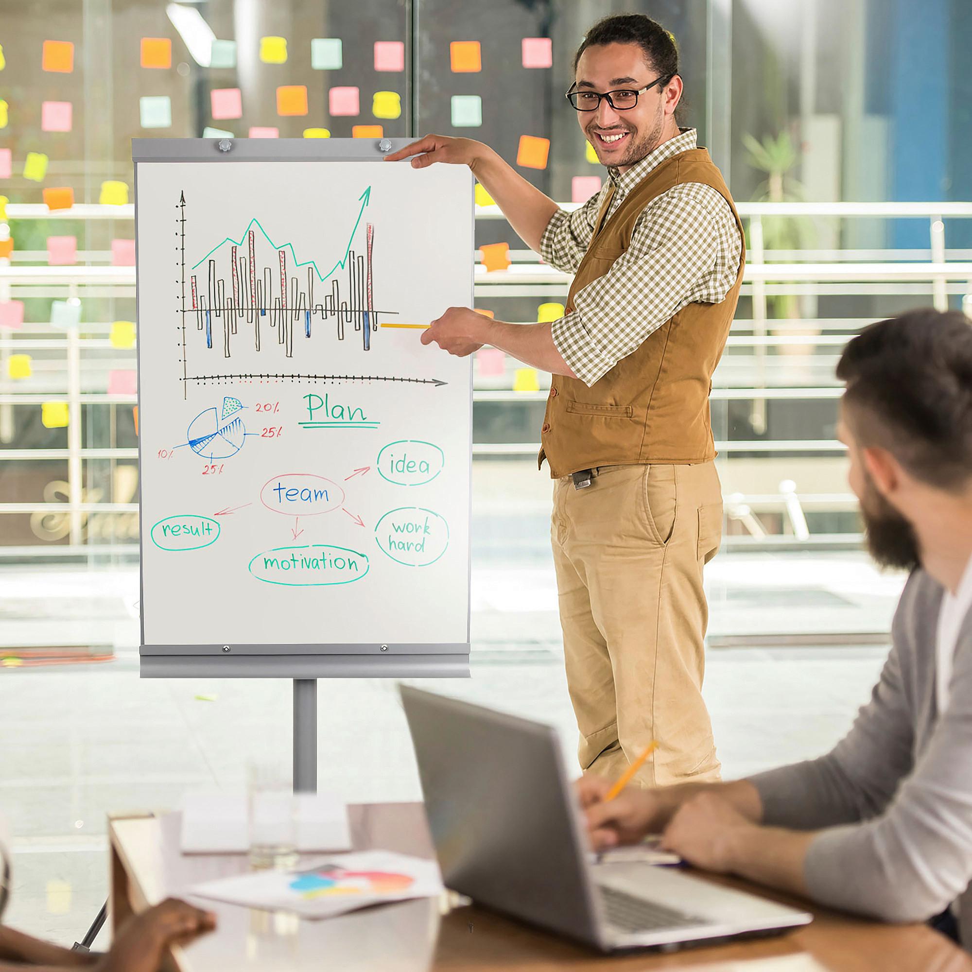 Whiteboard Multiboard - Silberfarben/Weiß, Basics, Kunststoff/Metall (65,5/133-190/60cm) - MID.YOU